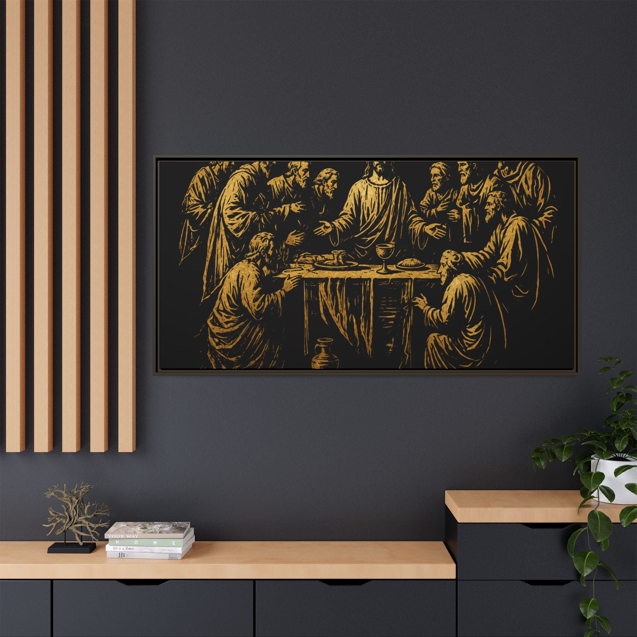 Framed Matte Canvas - The Last Supper Gold Illustration