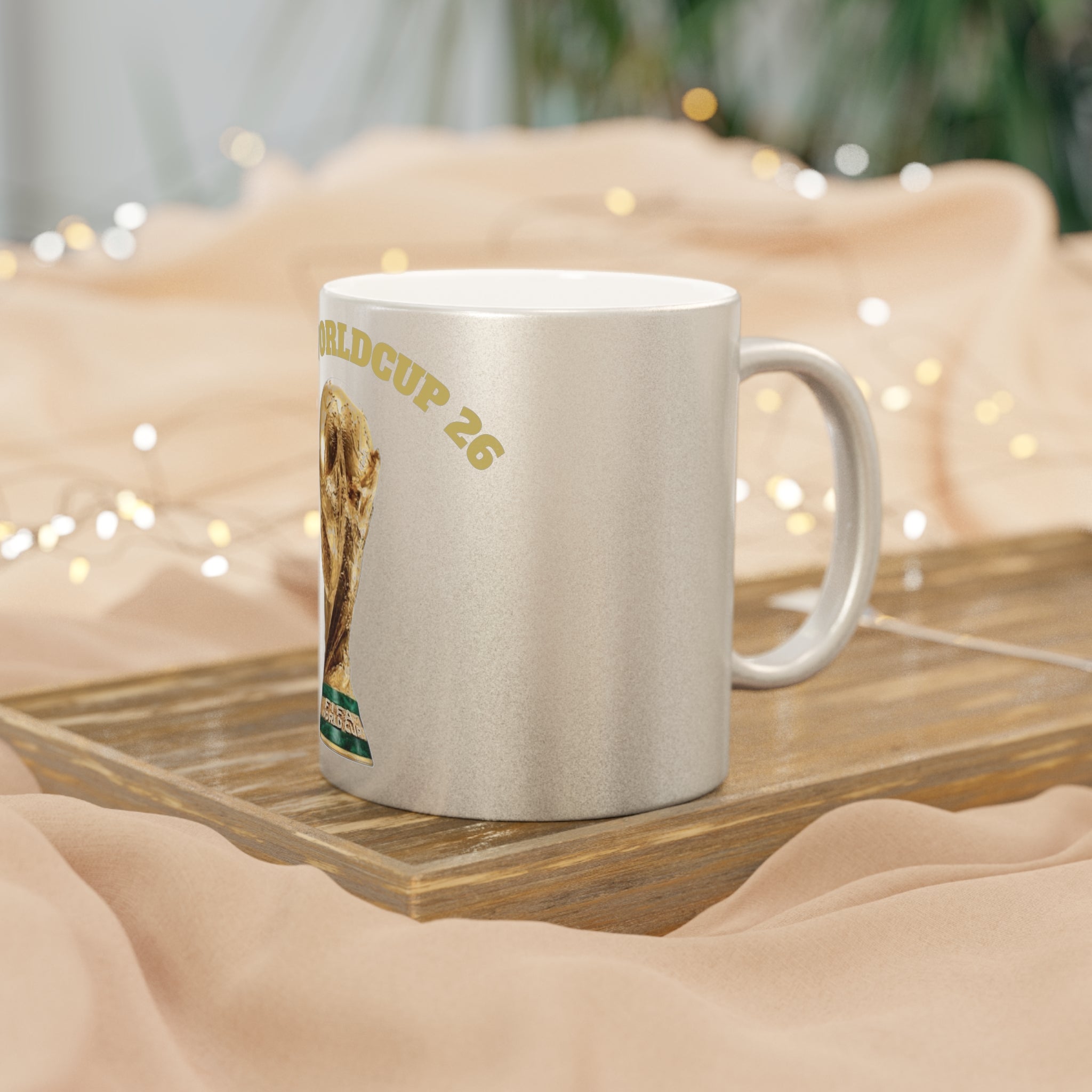 World Cup 26' Trophy Metallic Mug — Silver/Gold Soccer Fan Coffee Cup