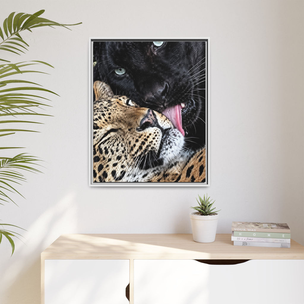Big Cat Portrait Matte Canvas Framed — 'Perfect' Love-Themed Multi-Color Wall Art