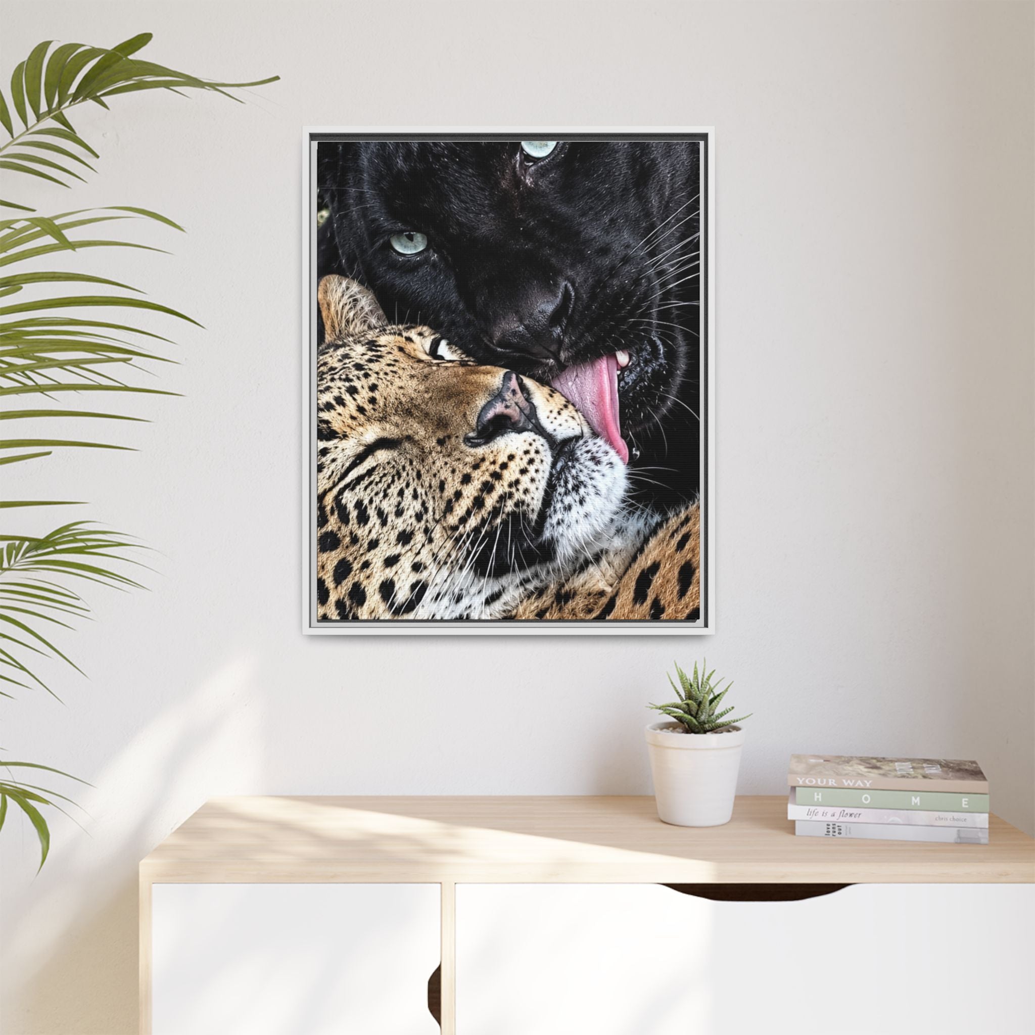 Big Cat Portrait Matte Canvas Framed — 'Perfect' Love-Themed Multi-Color Wall Art