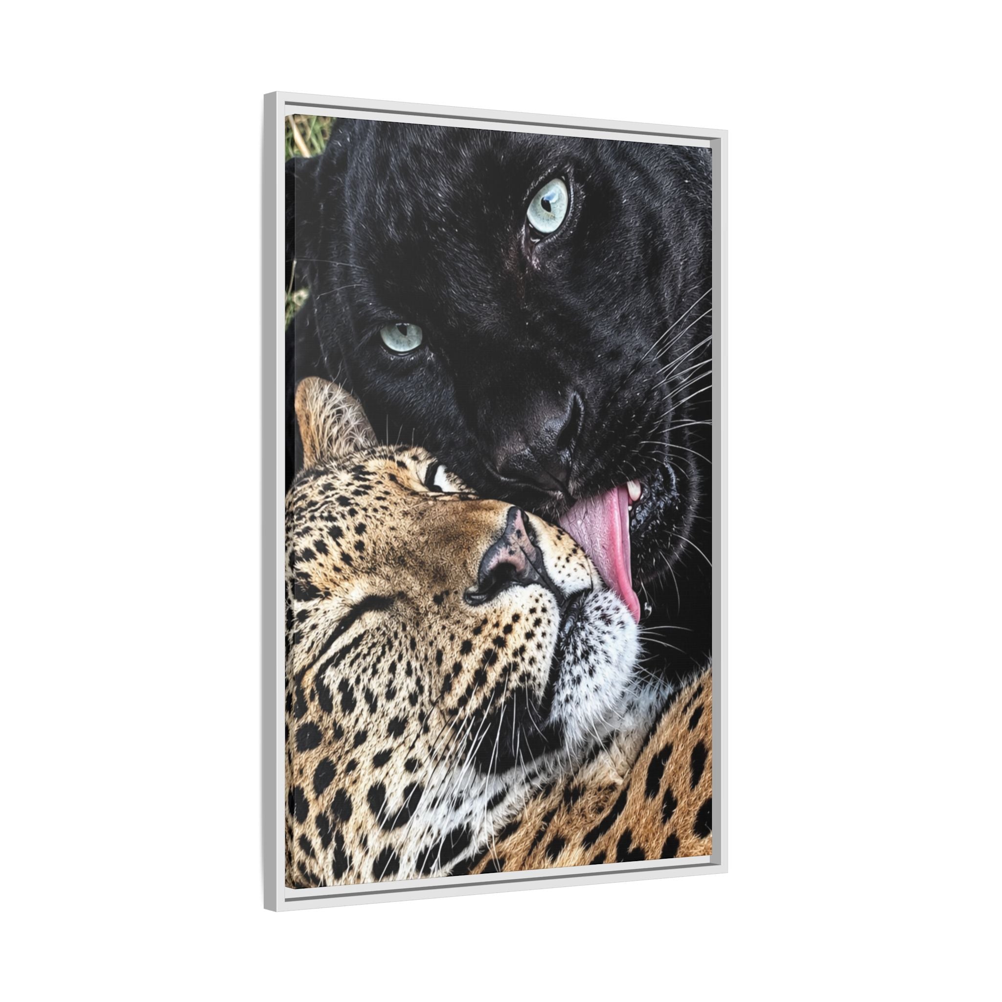 Big Cat Portrait Matte Canvas Framed — 'Perfect' Love-Themed Multi-Color Wall Art