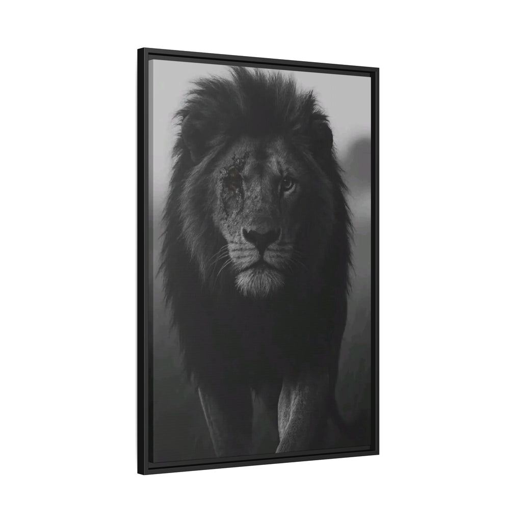 Framed Matte Canvas Lion Wall Art – Black & White Majestic Lion Print