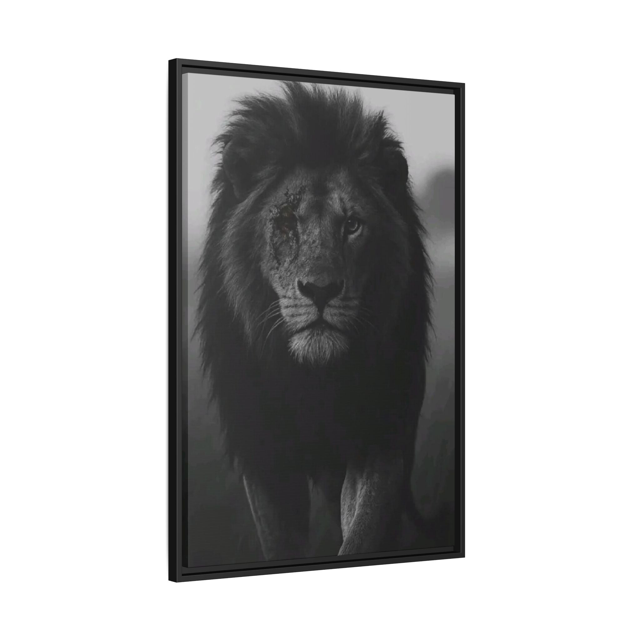 Framed Matte Canvas Lion Wall Art – Black & White Majestic Lion Print