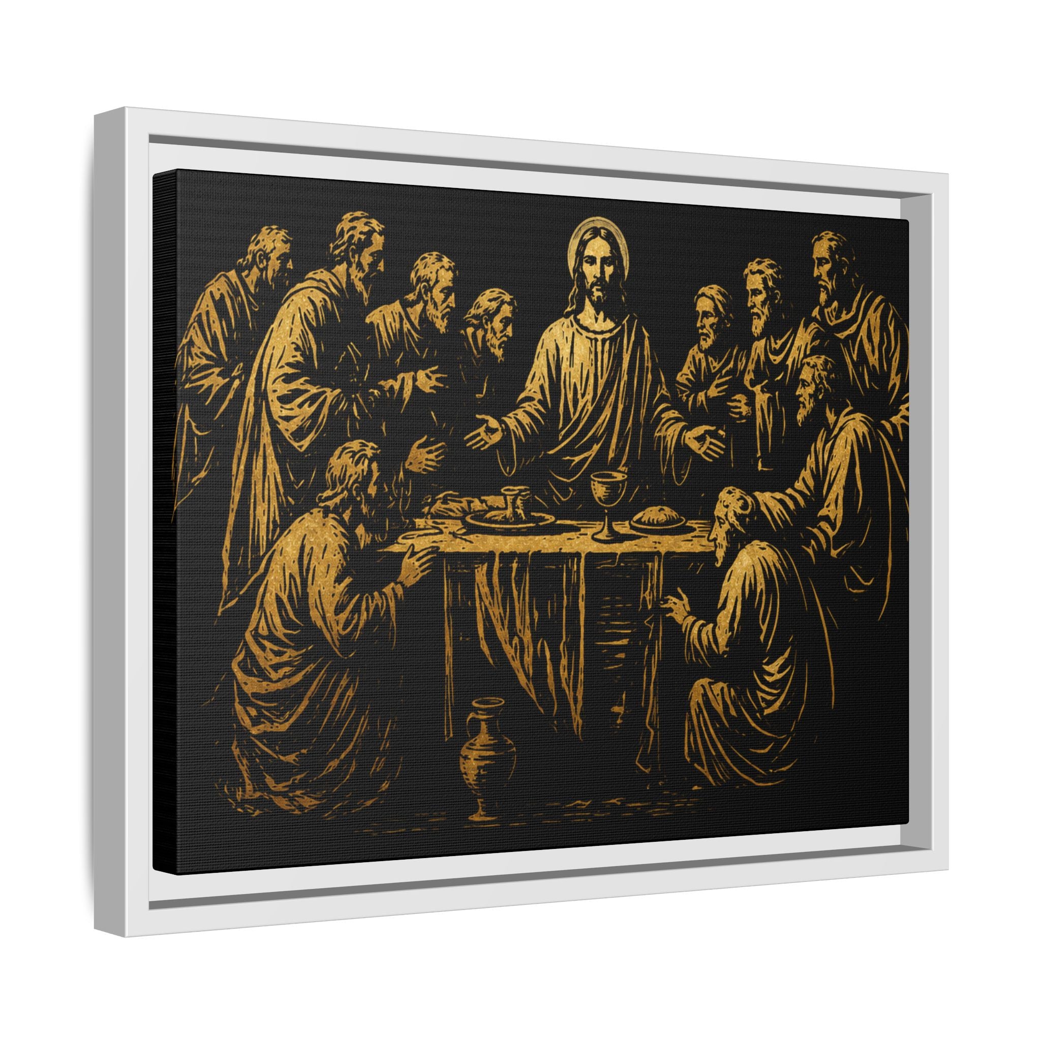Framed Matte Canvas - The Last Supper Gold Illustration
