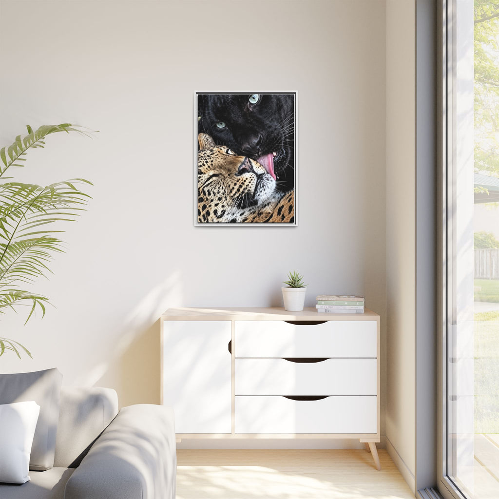 Big Cat Portrait Matte Canvas Framed — 'Perfect' Love-Themed Multi-Color Wall Art