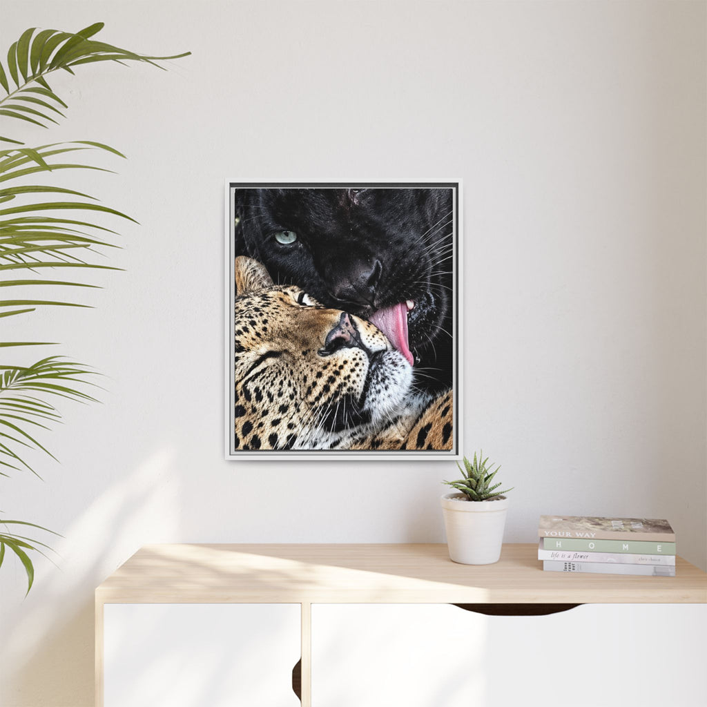 Big Cat Portrait Matte Canvas Framed — 'Perfect' Love-Themed Multi-Color Wall Art