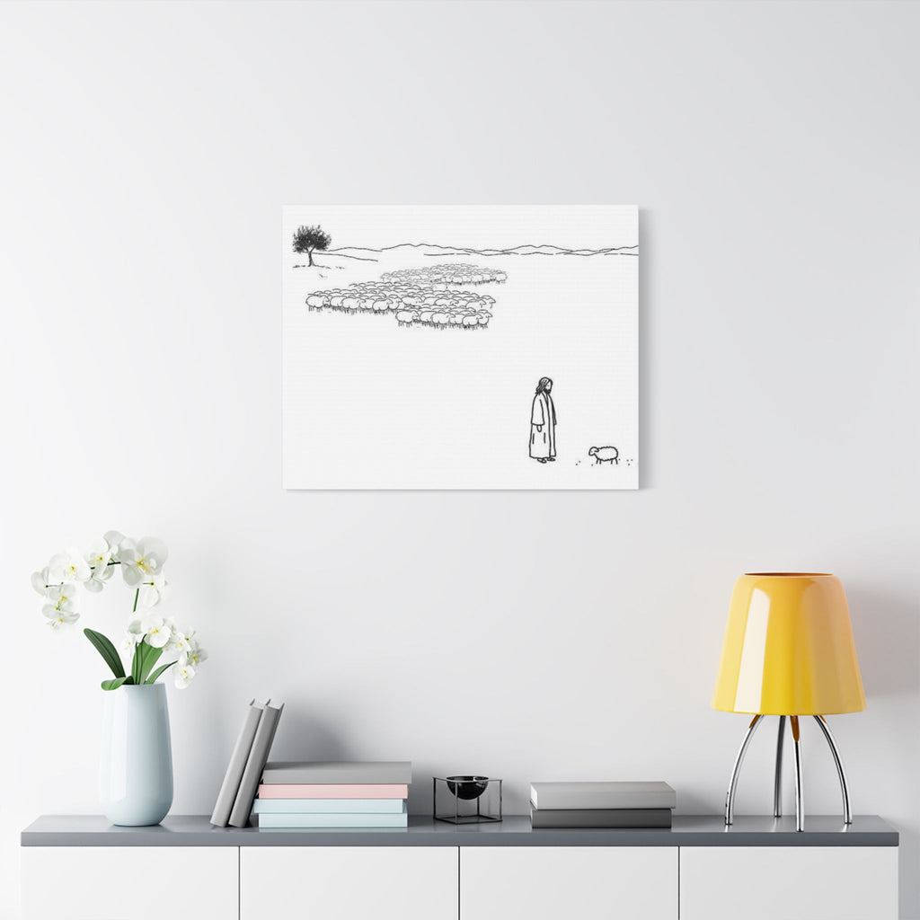 Jesus With One Lost Sheep Satin Canvas Wall Art