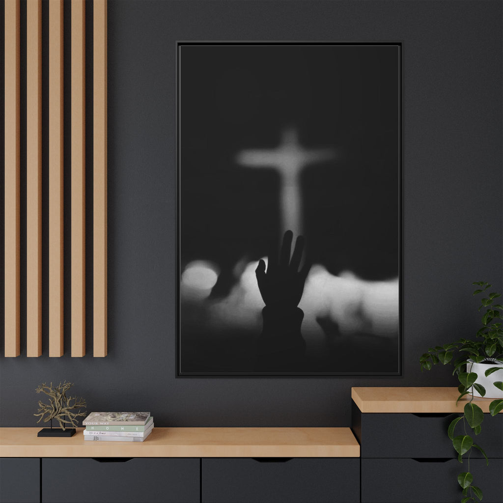 Framed Matte Canvas - Worship Silhouette Cross Wall Art