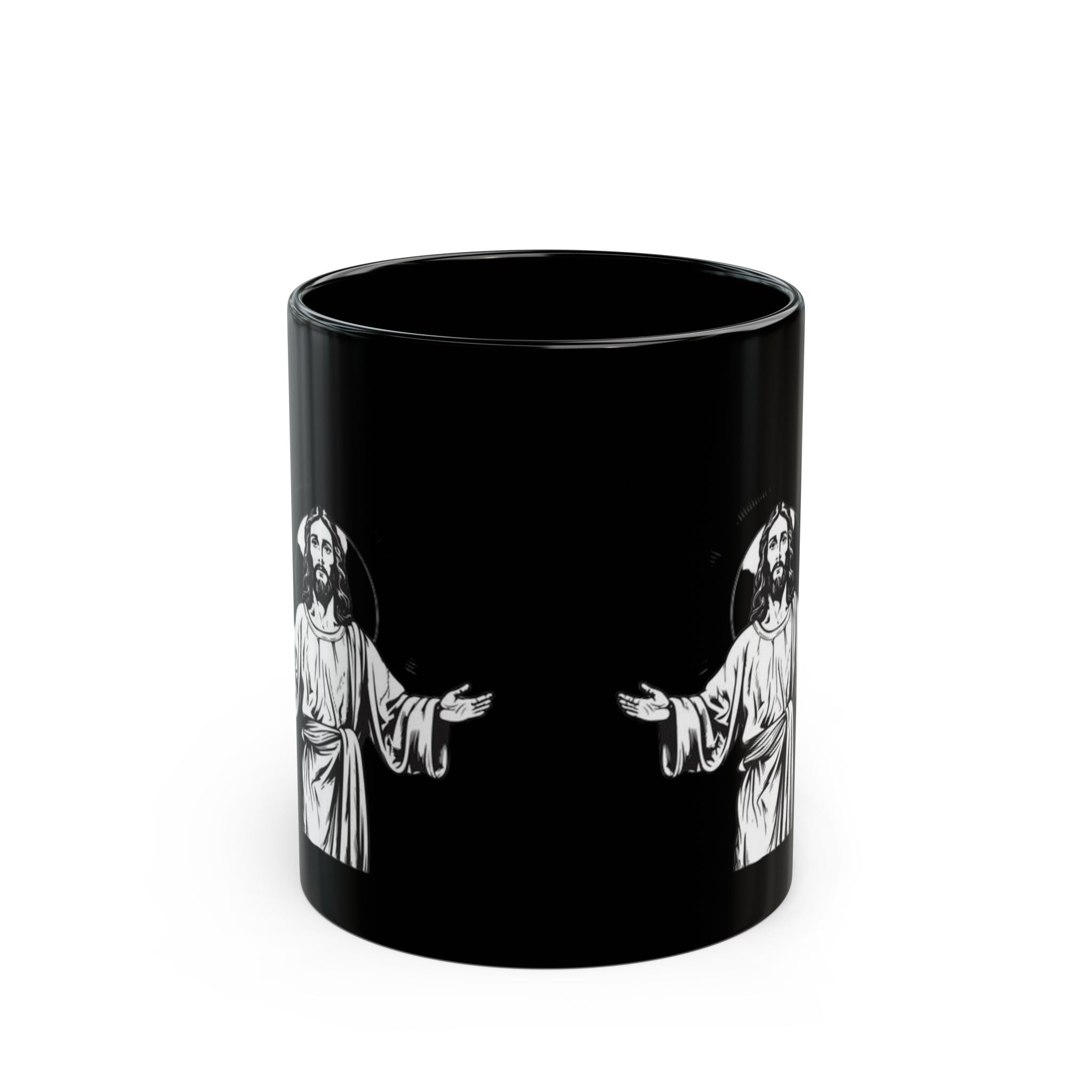Jesus Outline Black Mug — Christian Faith Coffee Mug (11oz & 15oz)