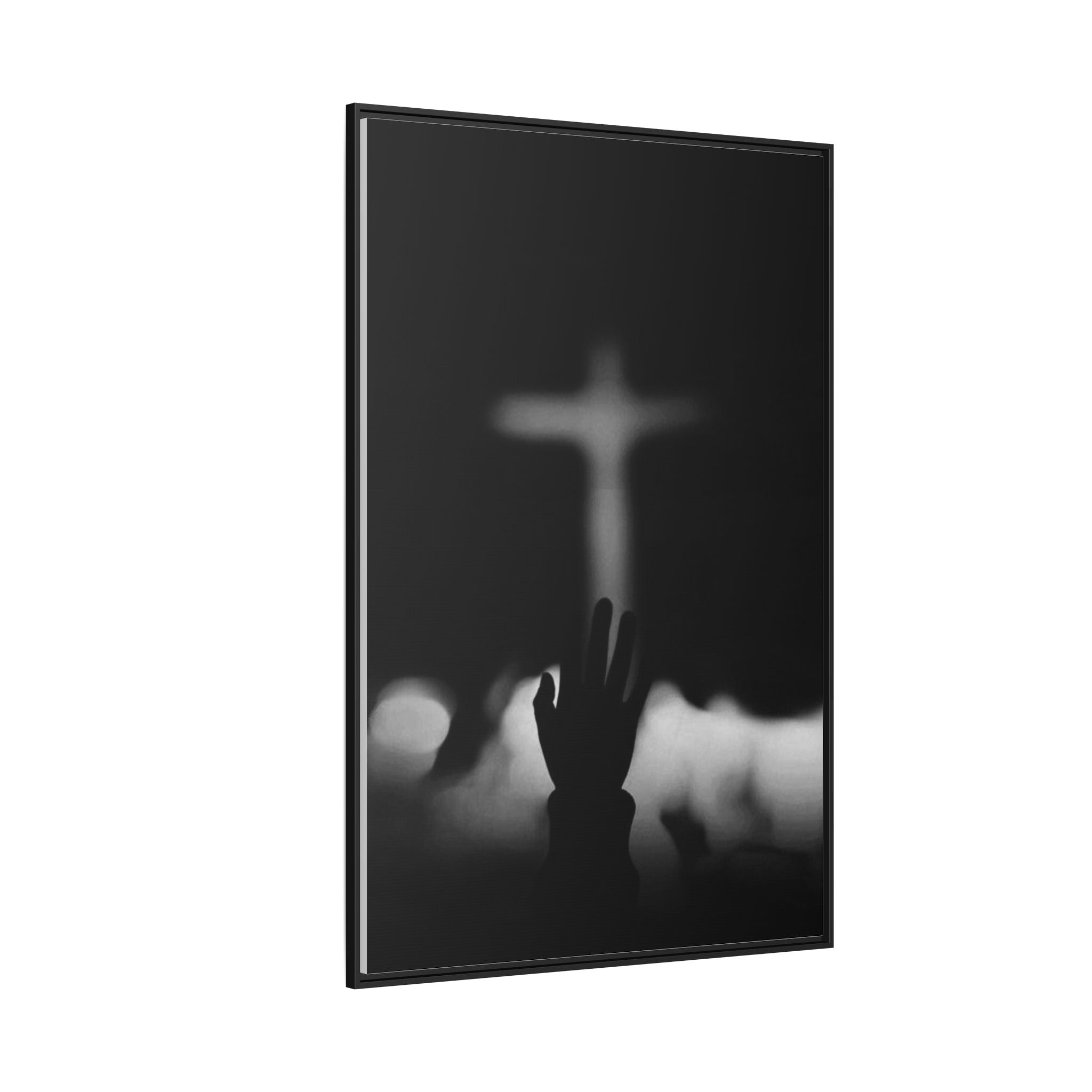 Framed Matte Canvas - Worship Silhouette Cross Wall Art