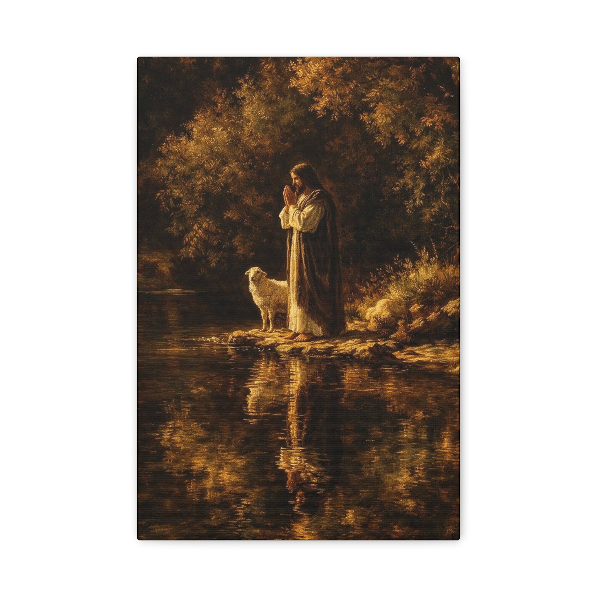Jesus with Lamb Matte Canvas Wall Art – Peaceful Christian Religious Decor