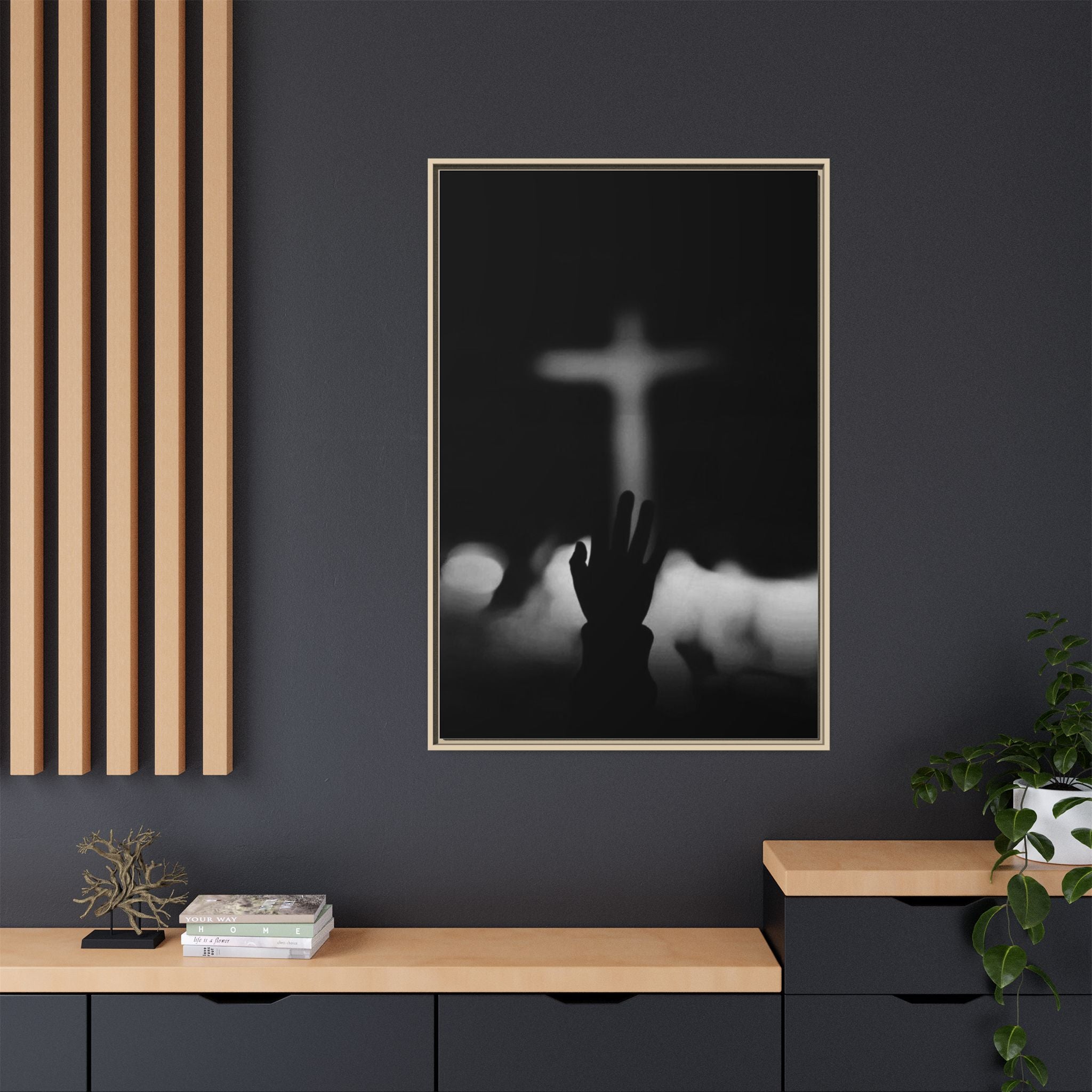 Framed Matte Canvas - Worship Silhouette Cross Wall Art