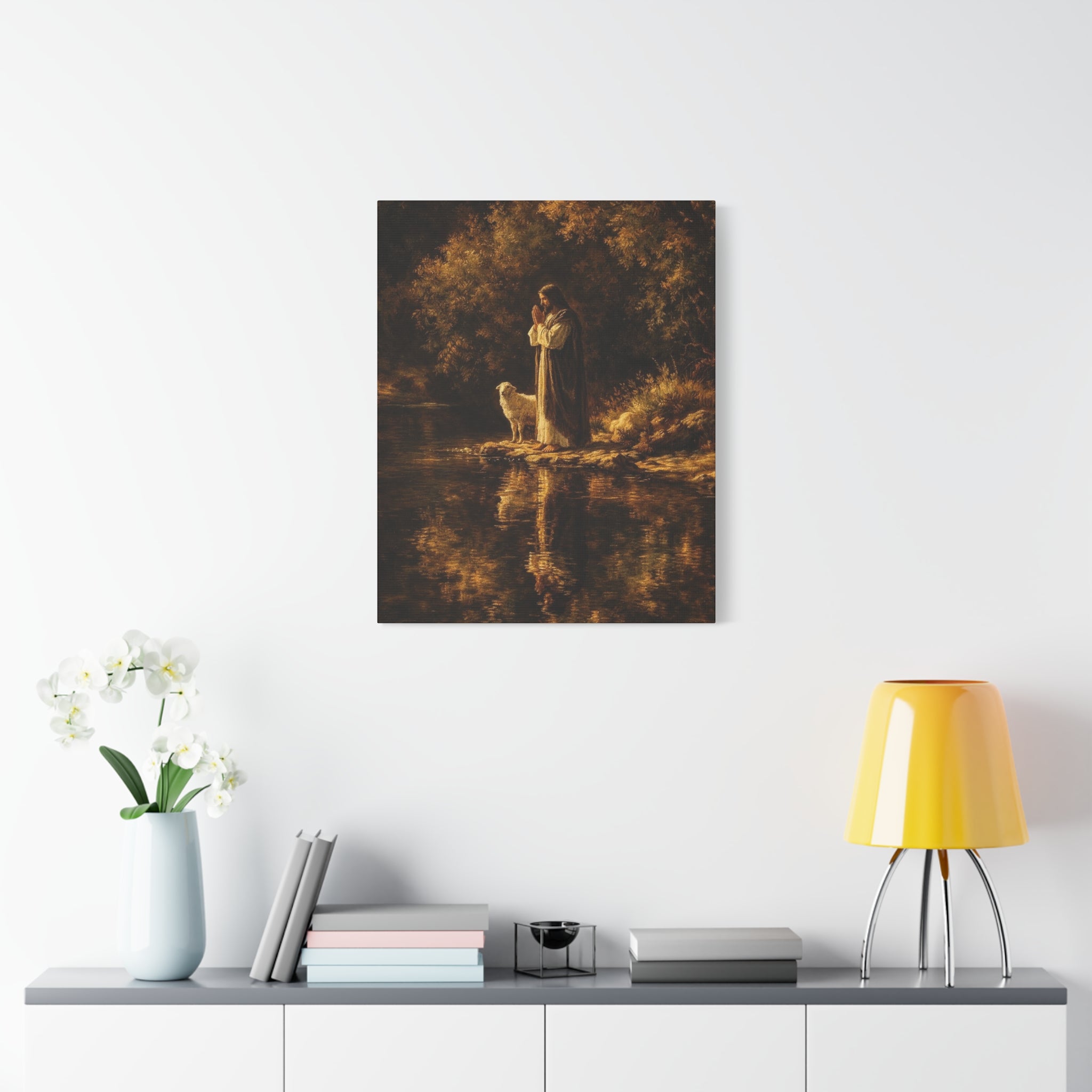 Jesus with Lamb Matte Canvas Wall Art – Peaceful Christian Religious Decor
