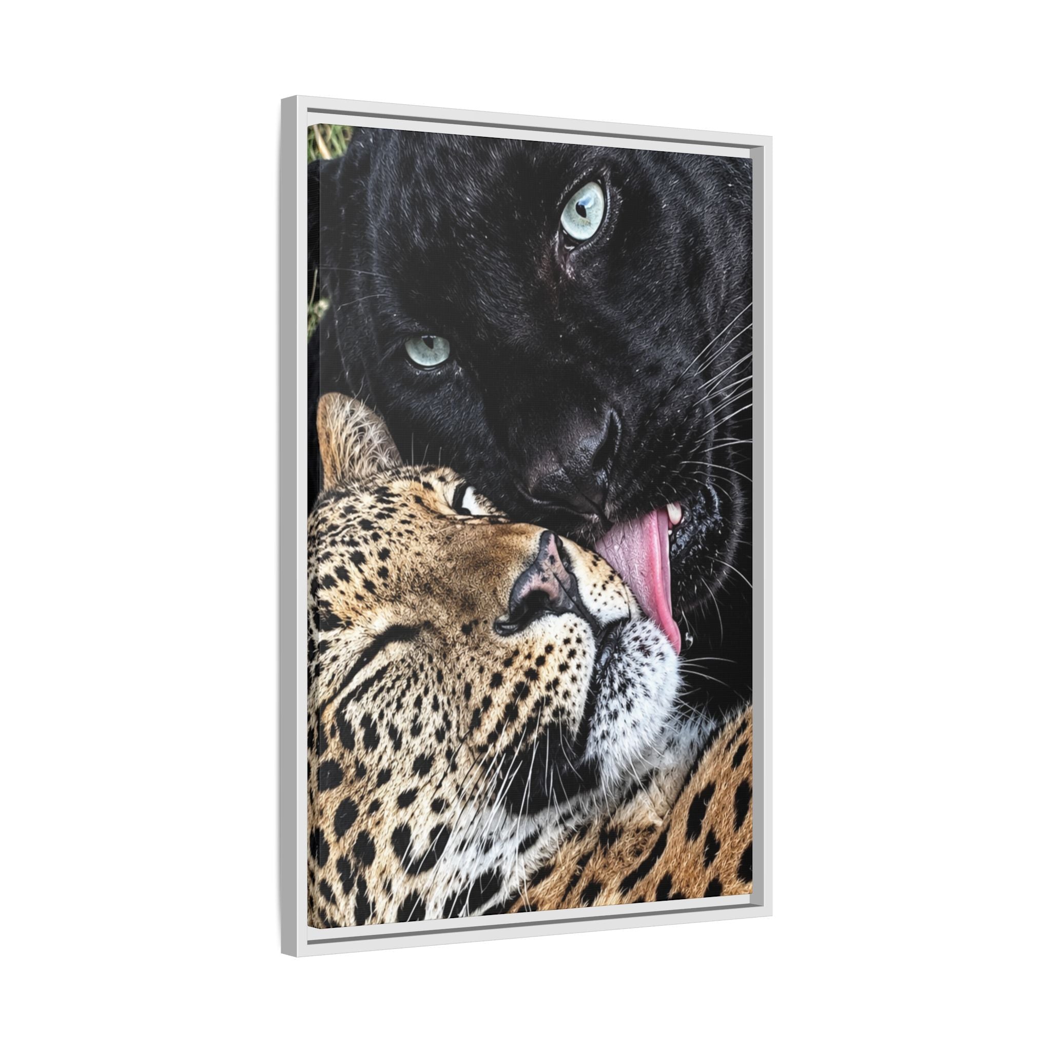Big Cat Portrait Matte Canvas Framed — 'Perfect' Love-Themed Multi-Color Wall Art