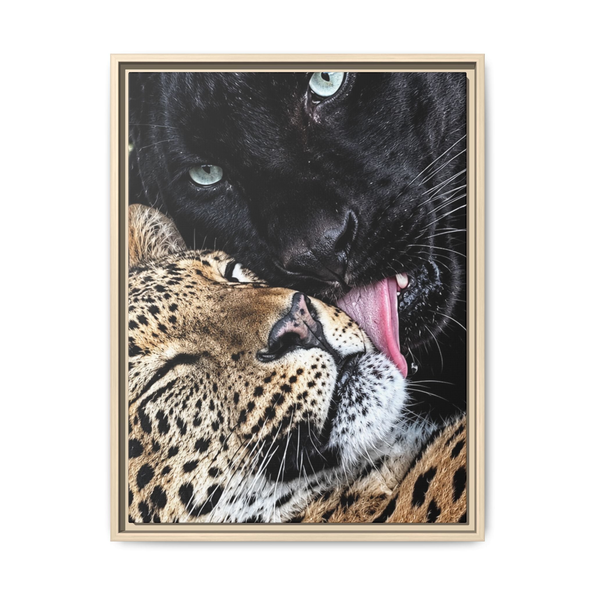 Big Cat Portrait Matte Canvas Framed — 'Perfect' Love-Themed Multi-Color Wall Art
