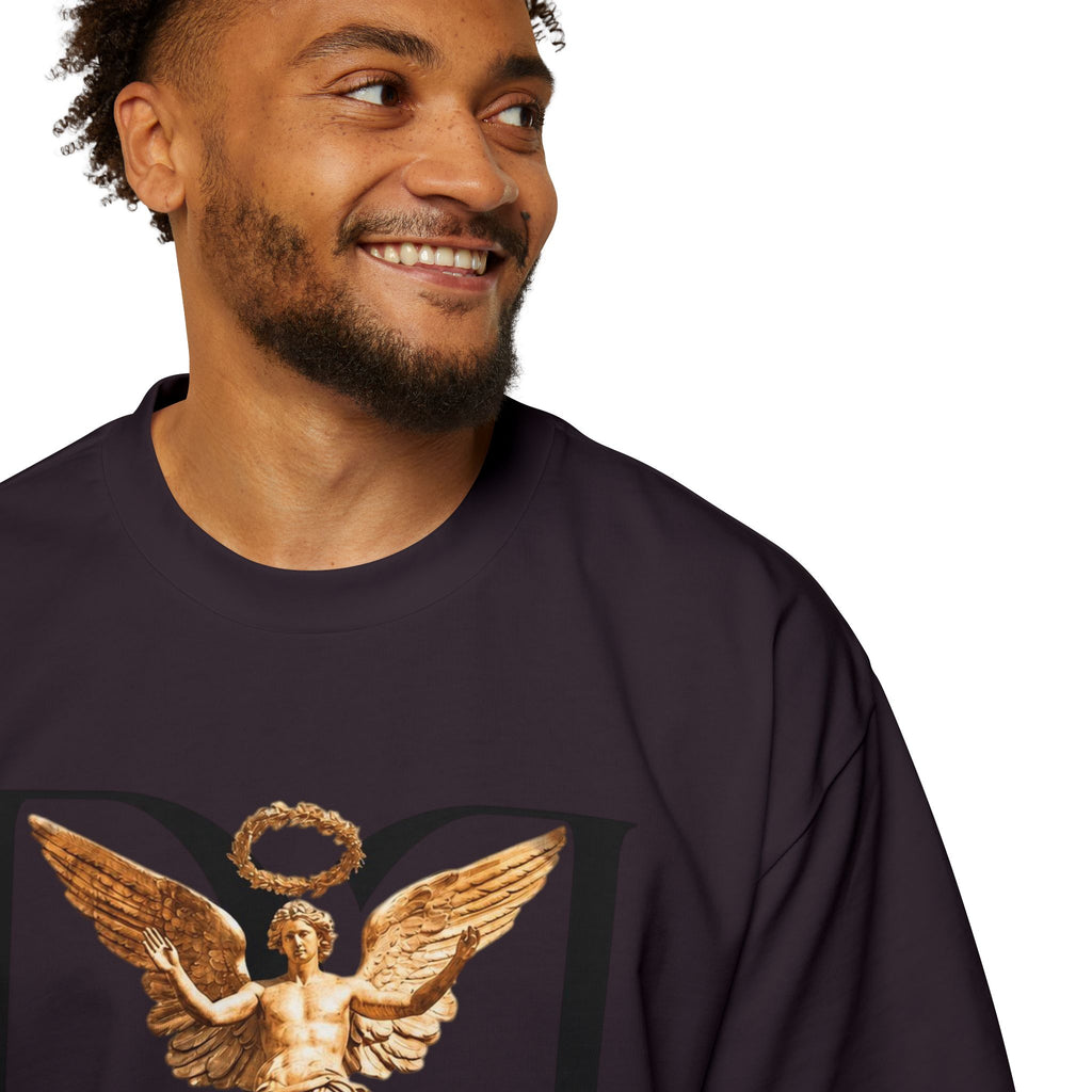 Donum Dei Angel Graphic Tee — Vintage Roman Lettering Men’s Oversized T‑Shirt