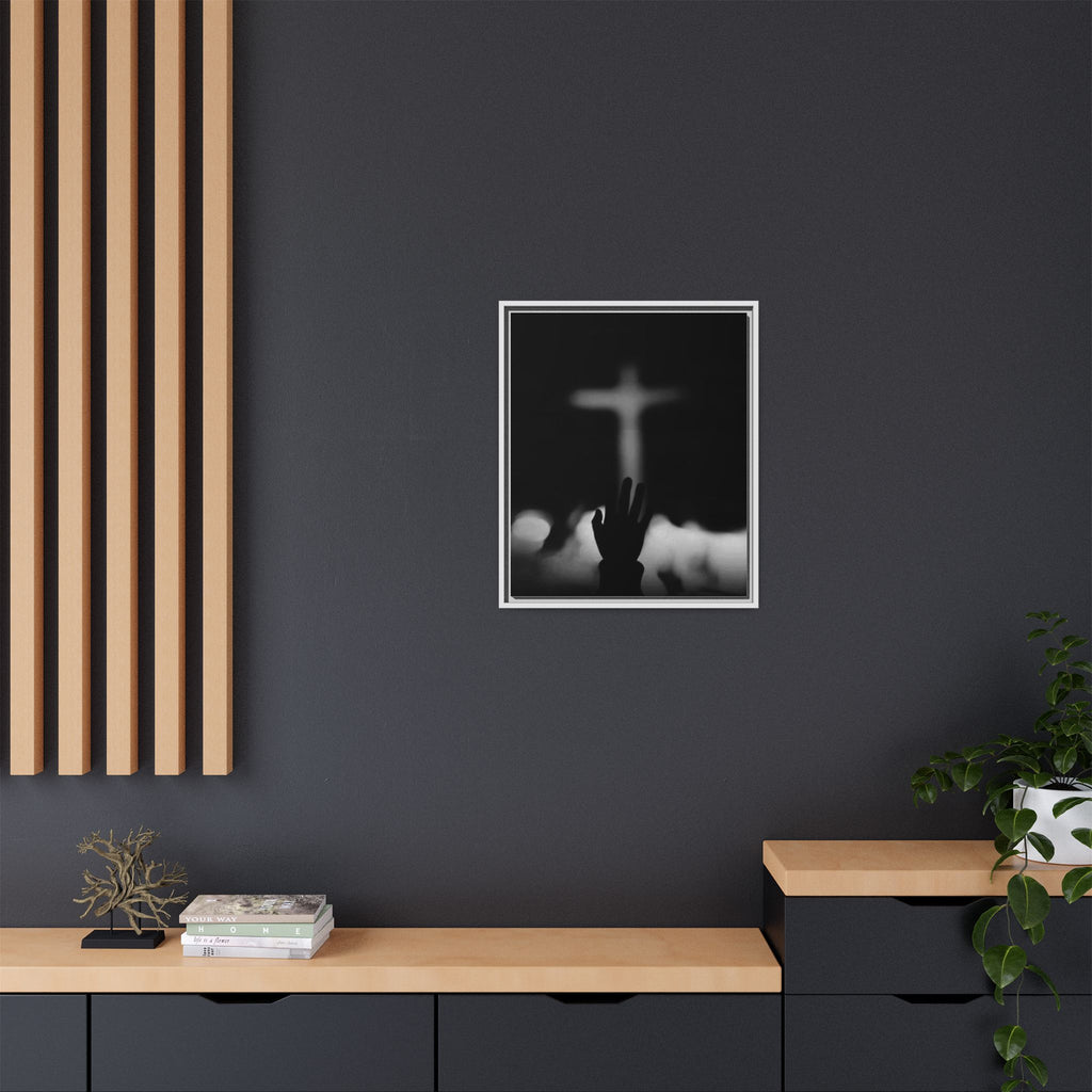 Framed Matte Canvas - Worship Silhouette Cross Wall Art