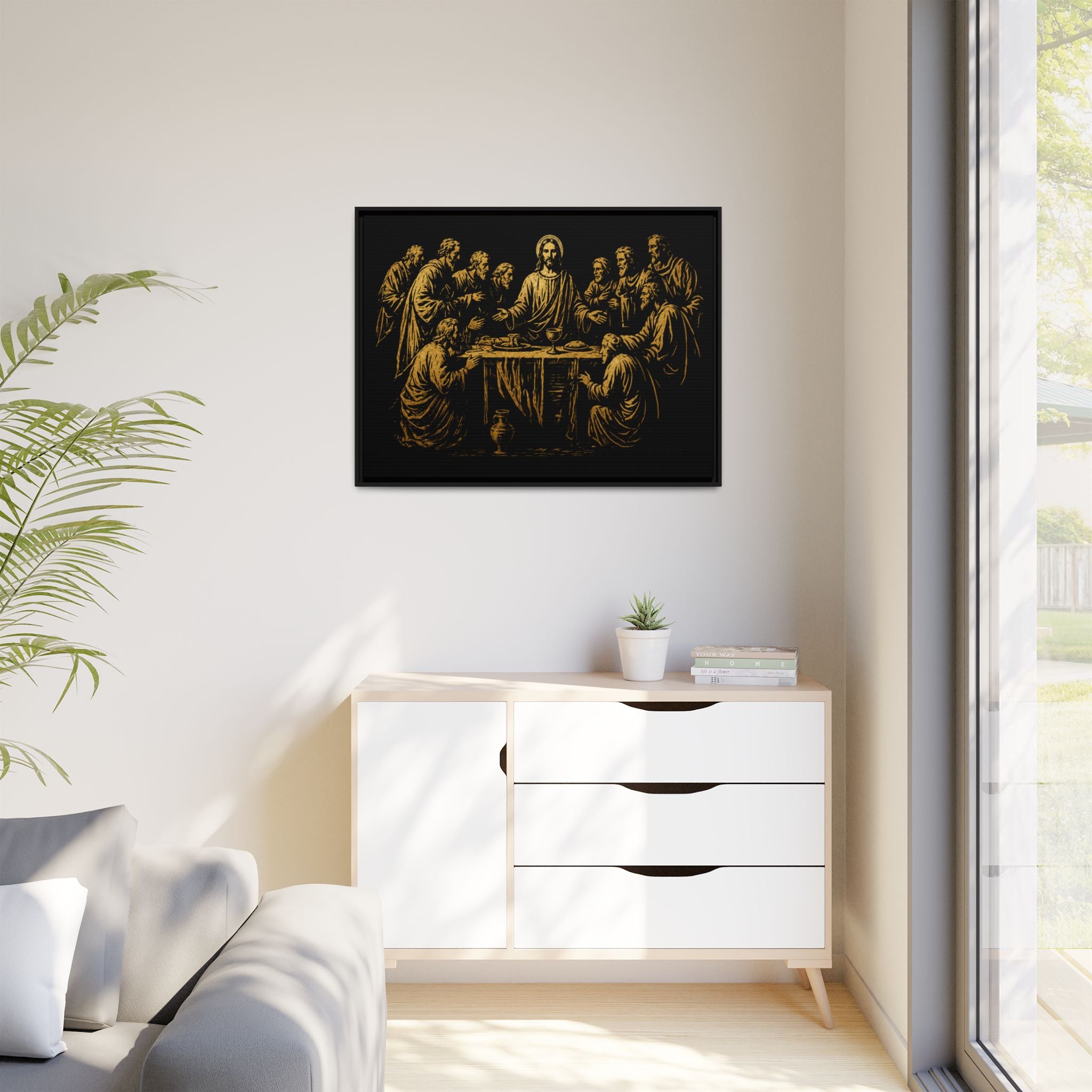 Framed Matte Canvas - The Last Supper Gold Illustration
