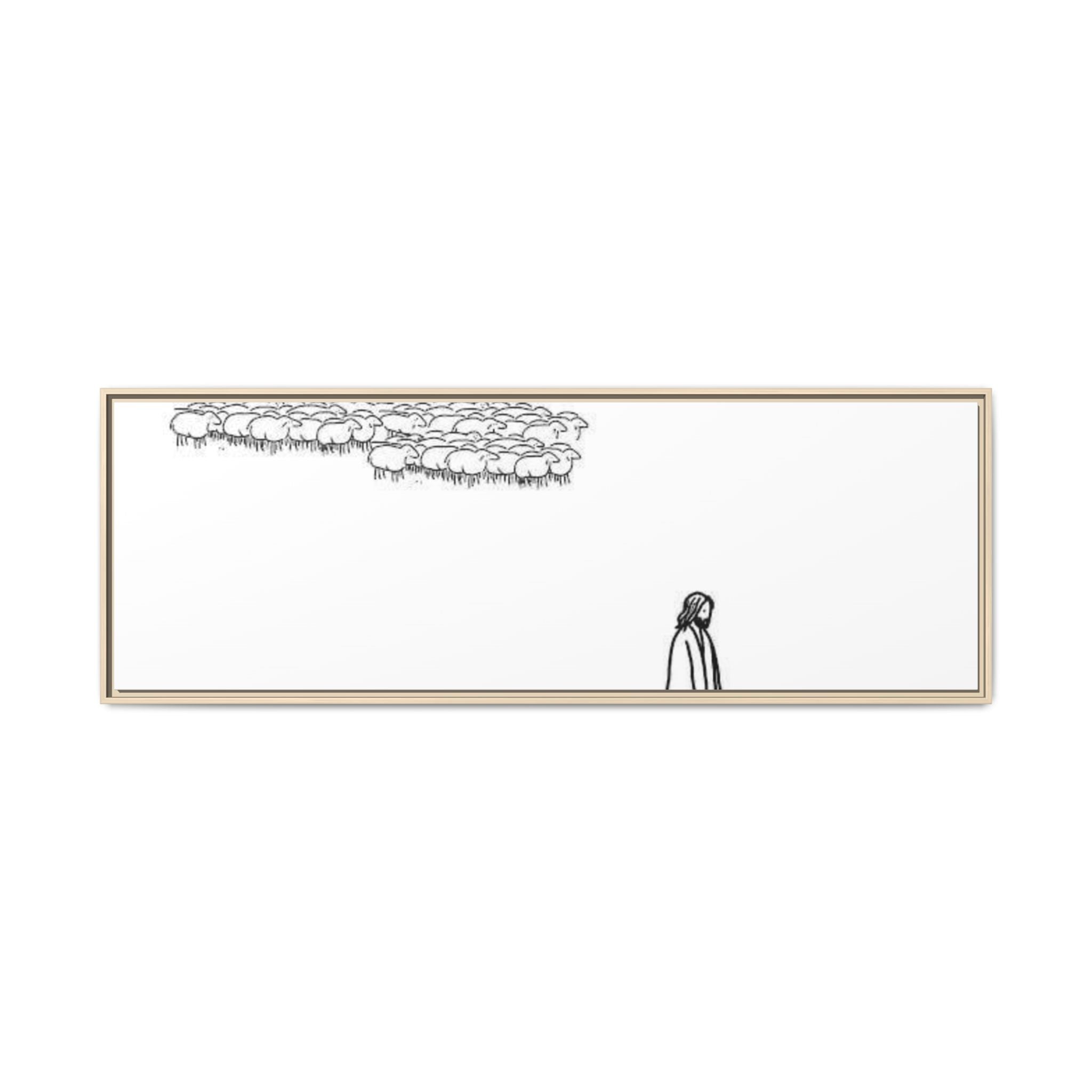 Framed Matte Canvas Print — Minimal The Good Shepherd & Flock Line Art
