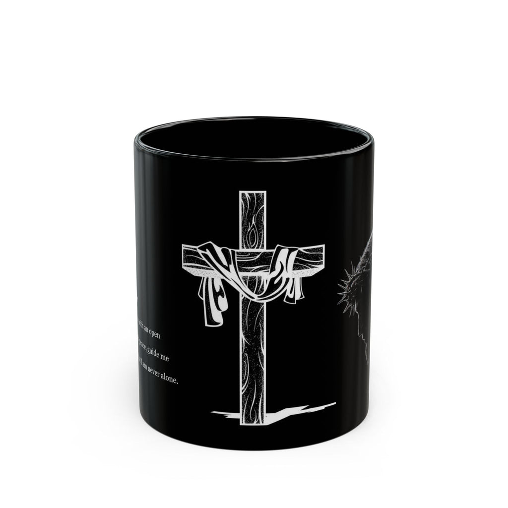 Christian Cross & Crown of Thorns Black Coffee Mug — Inspirational Scripture Gift (11oz/15oz)