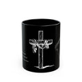 Christian Cross & Crown of Thorns Black Coffee Mug — Inspirational Scripture Gift (11oz/15oz)