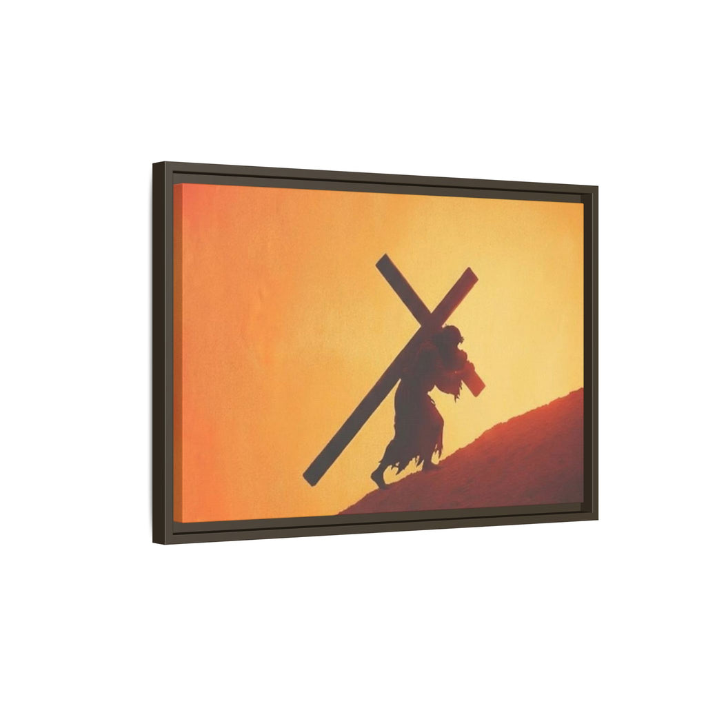 Jesus Christ Carrying Cross Framed Canvas — 'The World On His Shoulder' Sunset Art