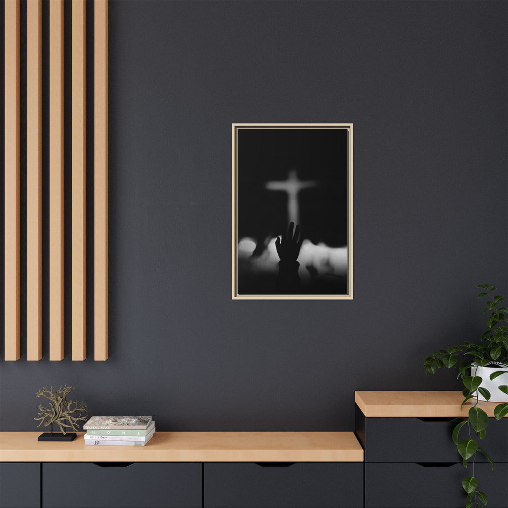 Framed Matte Canvas - Worship Silhouette Cross Wall Art