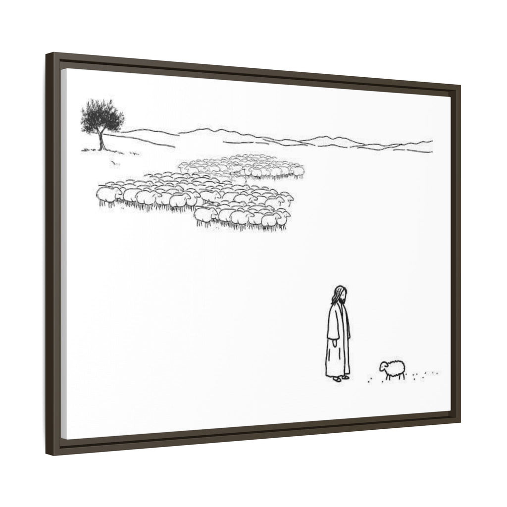 Framed Matte Canvas Print — Minimal The Good Shepherd & Flock Line Art