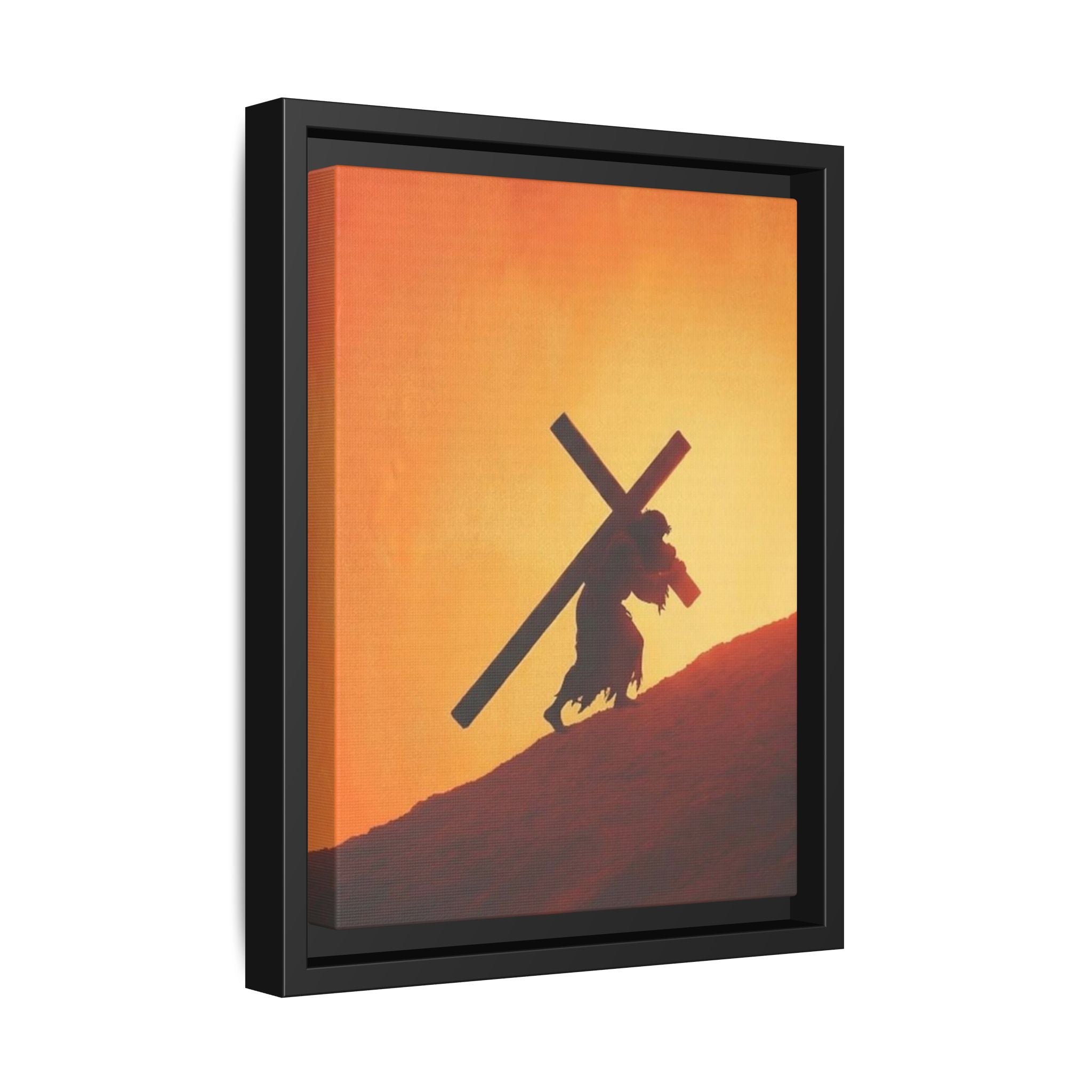 Jesus Christ Carrying Cross Framed Canvas — 'The World On His Shoulder' Sunset Art