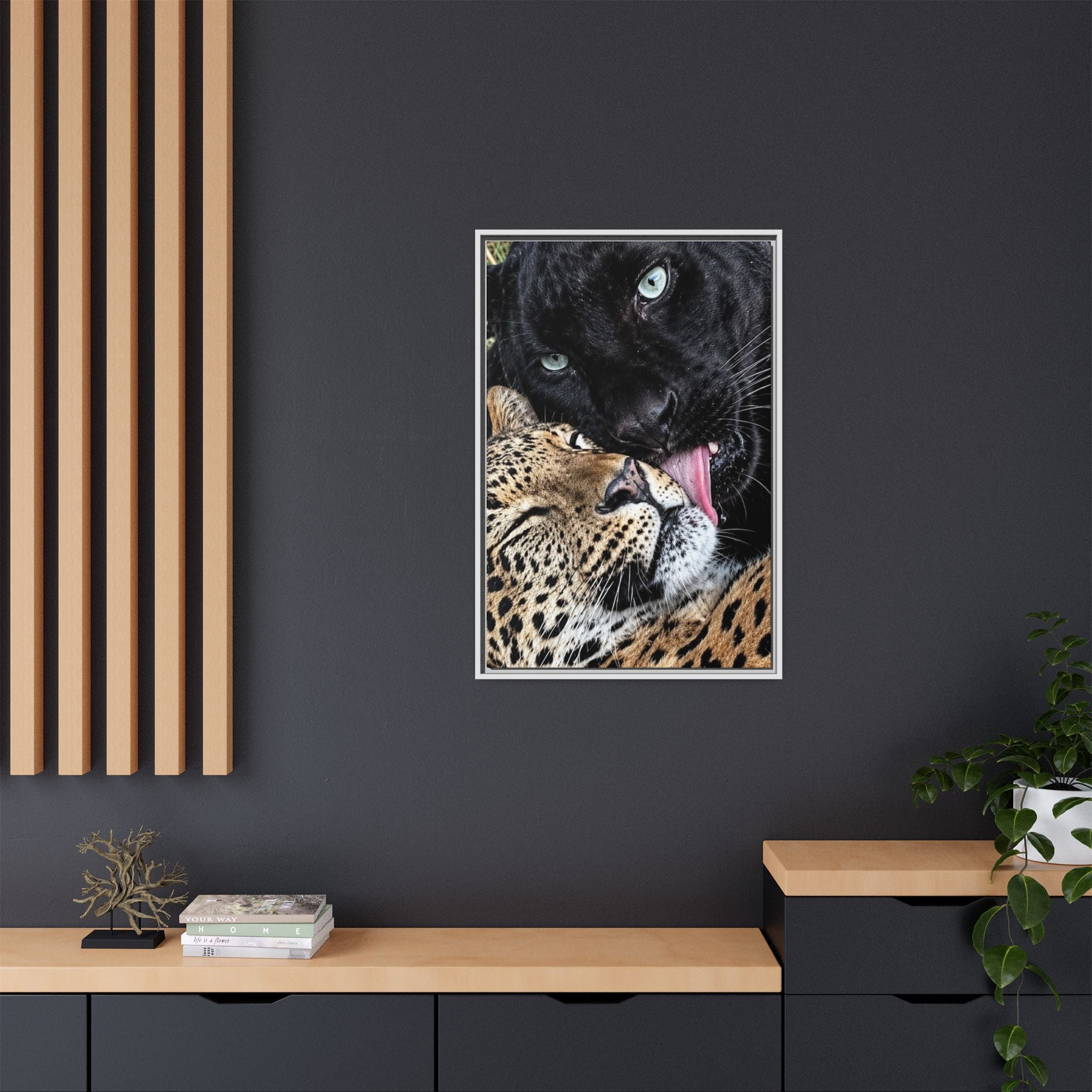 Big Cat Portrait Matte Canvas Framed — 'Perfect' Love-Themed Multi-Color Wall Art