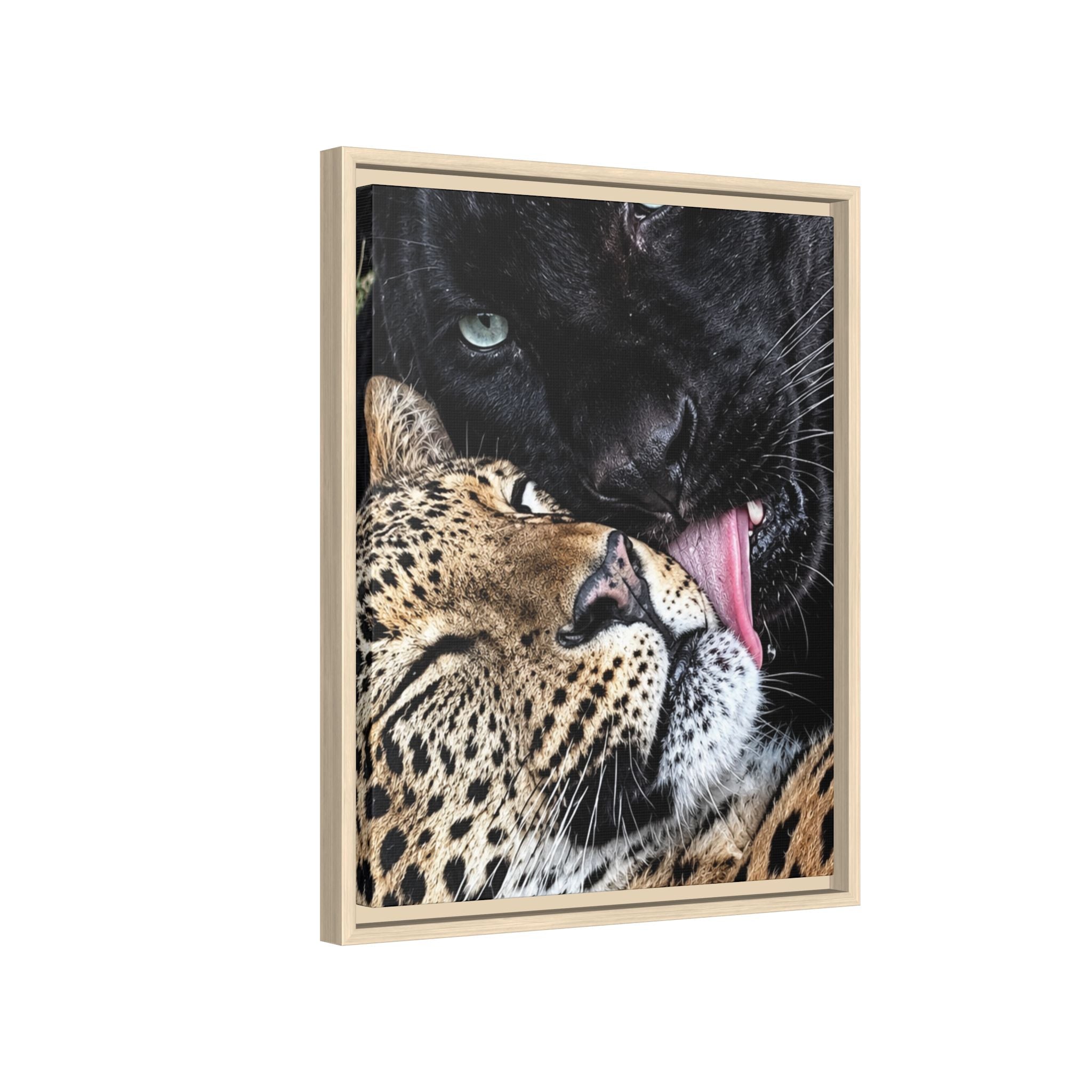 Big Cat Portrait Matte Canvas Framed — 'Perfect' Love-Themed Multi-Color Wall Art