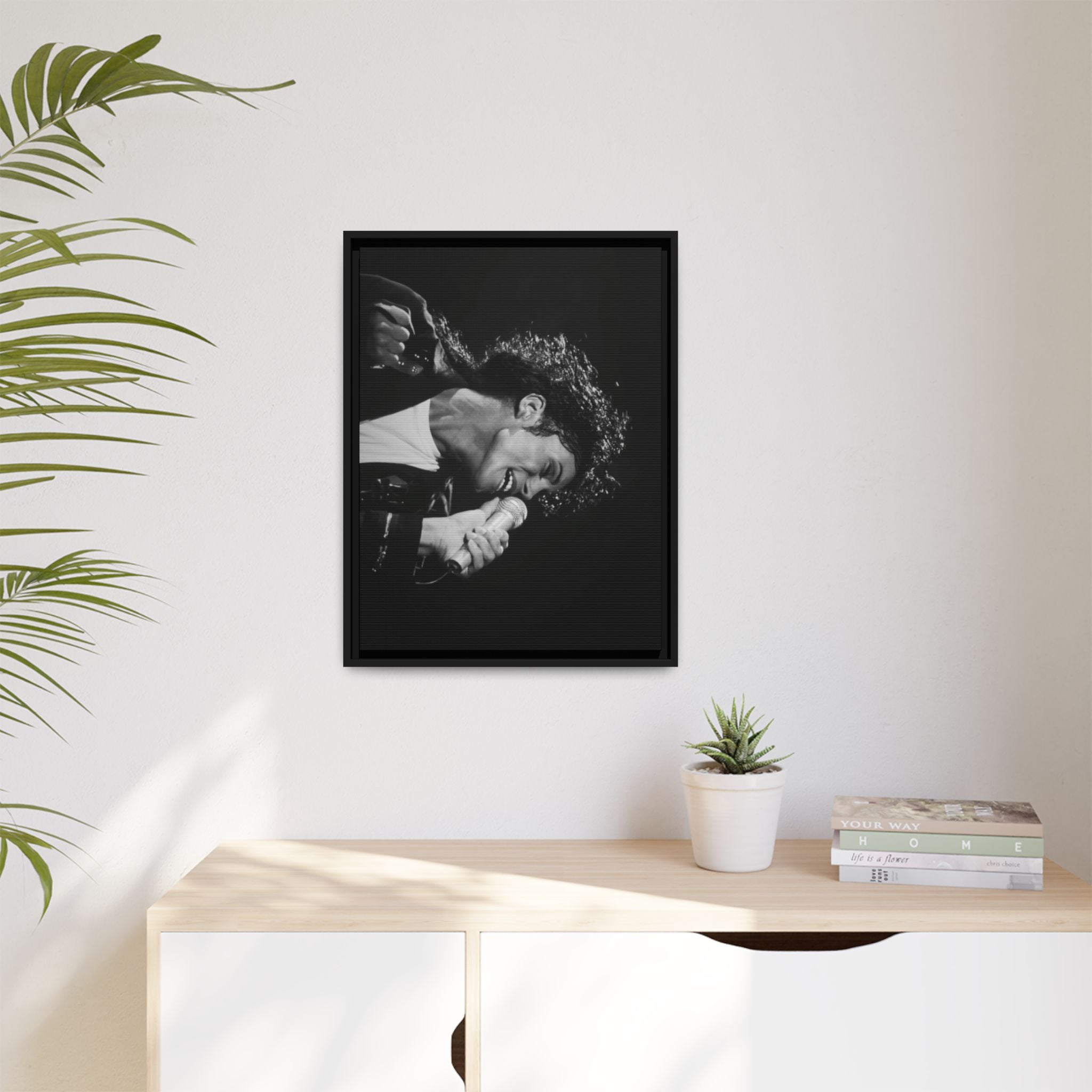 Black & White Rock Singer Matte Canvas Print (Framed)