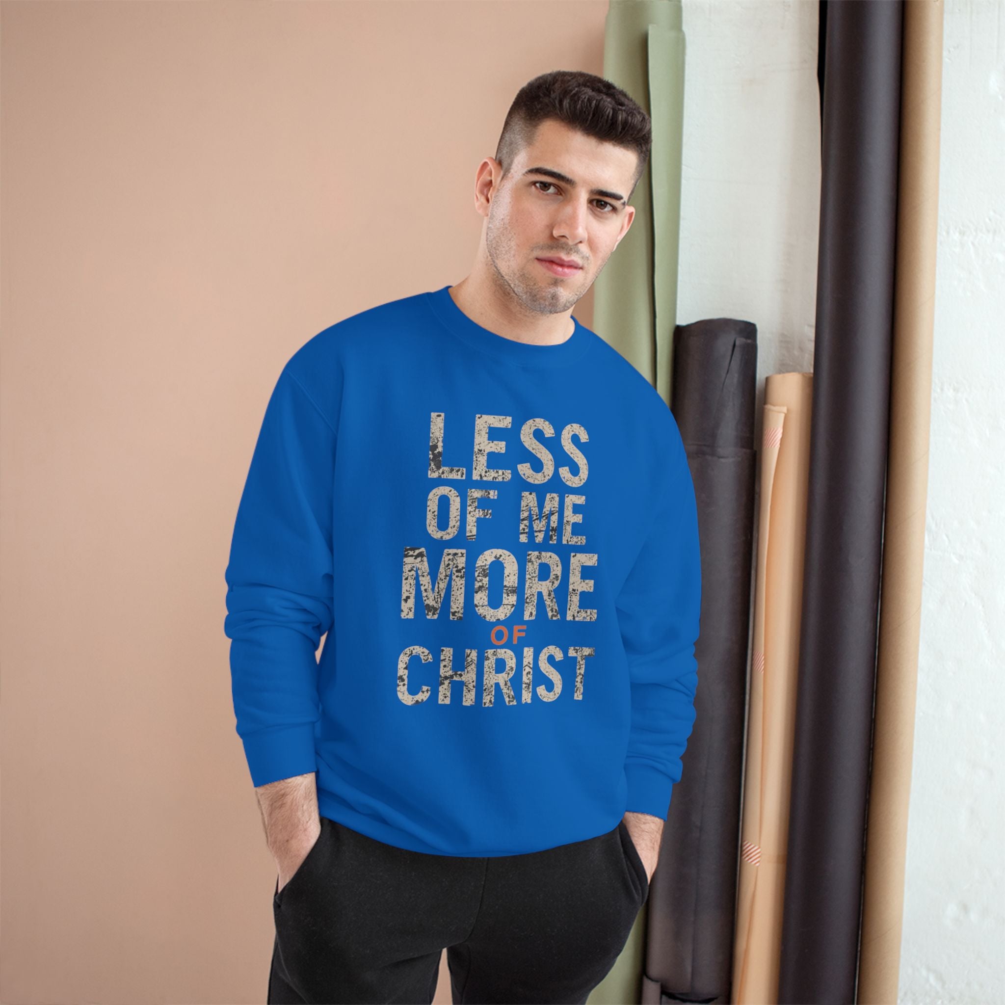 Christian Sweatshirt — "Less of Me, More of Christ" Inspirational Crewneck