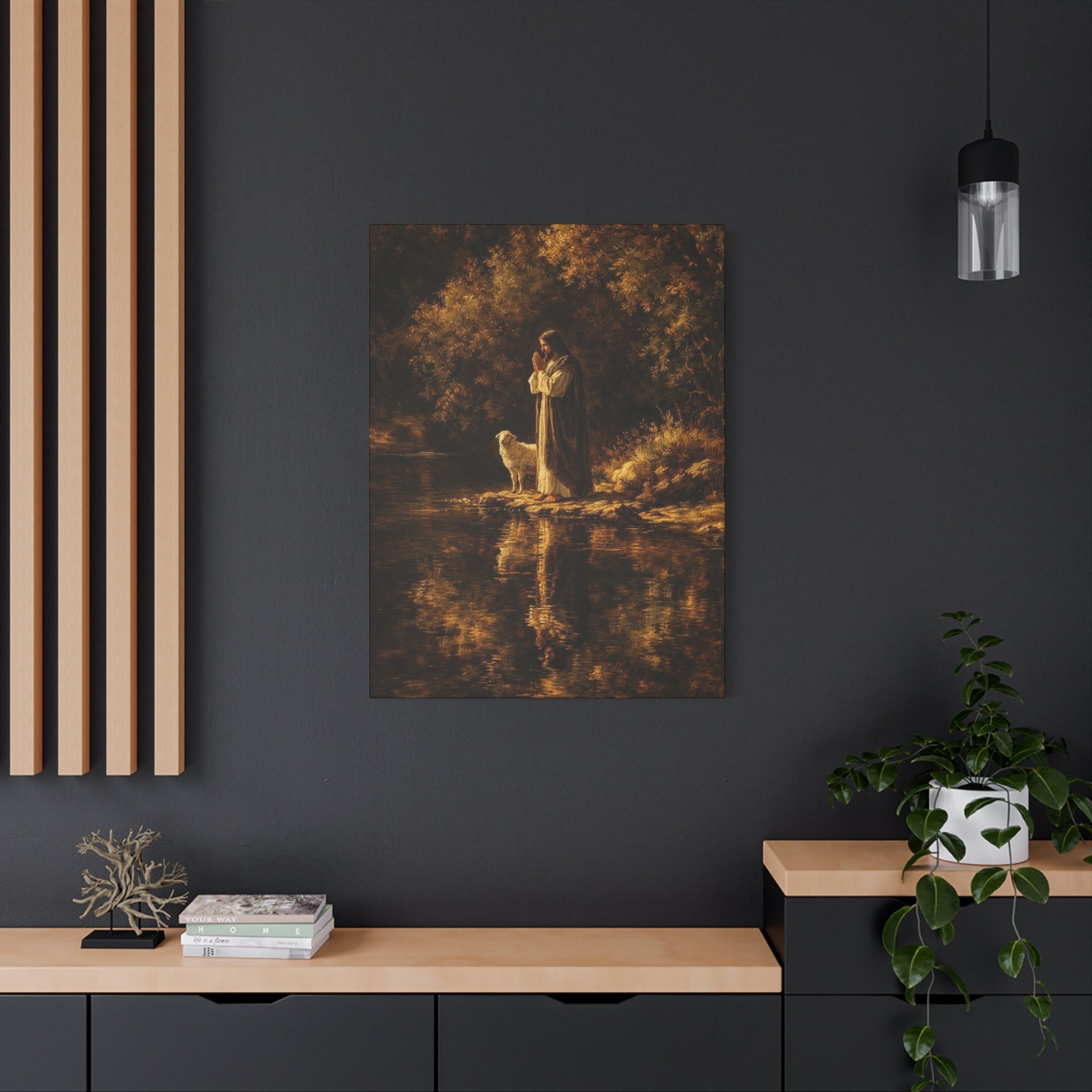 Jesus with Lamb Matte Canvas Wall Art – Peaceful Christian Religious Decor