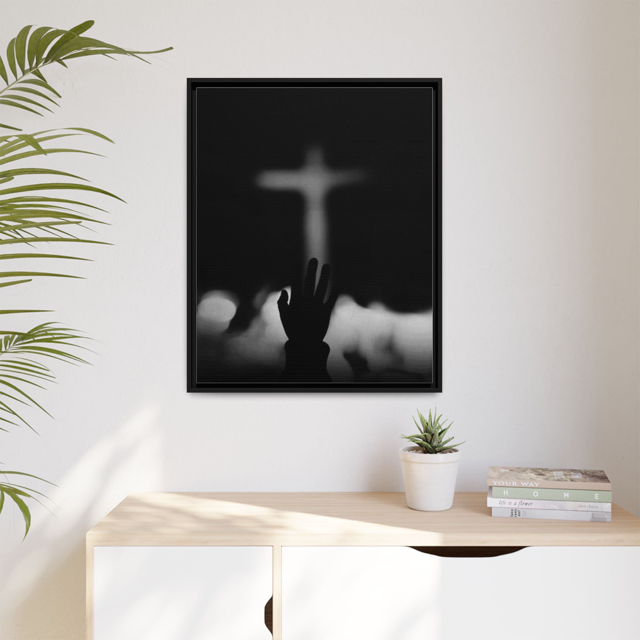Framed Matte Canvas - Worship Silhouette Cross Wall Art