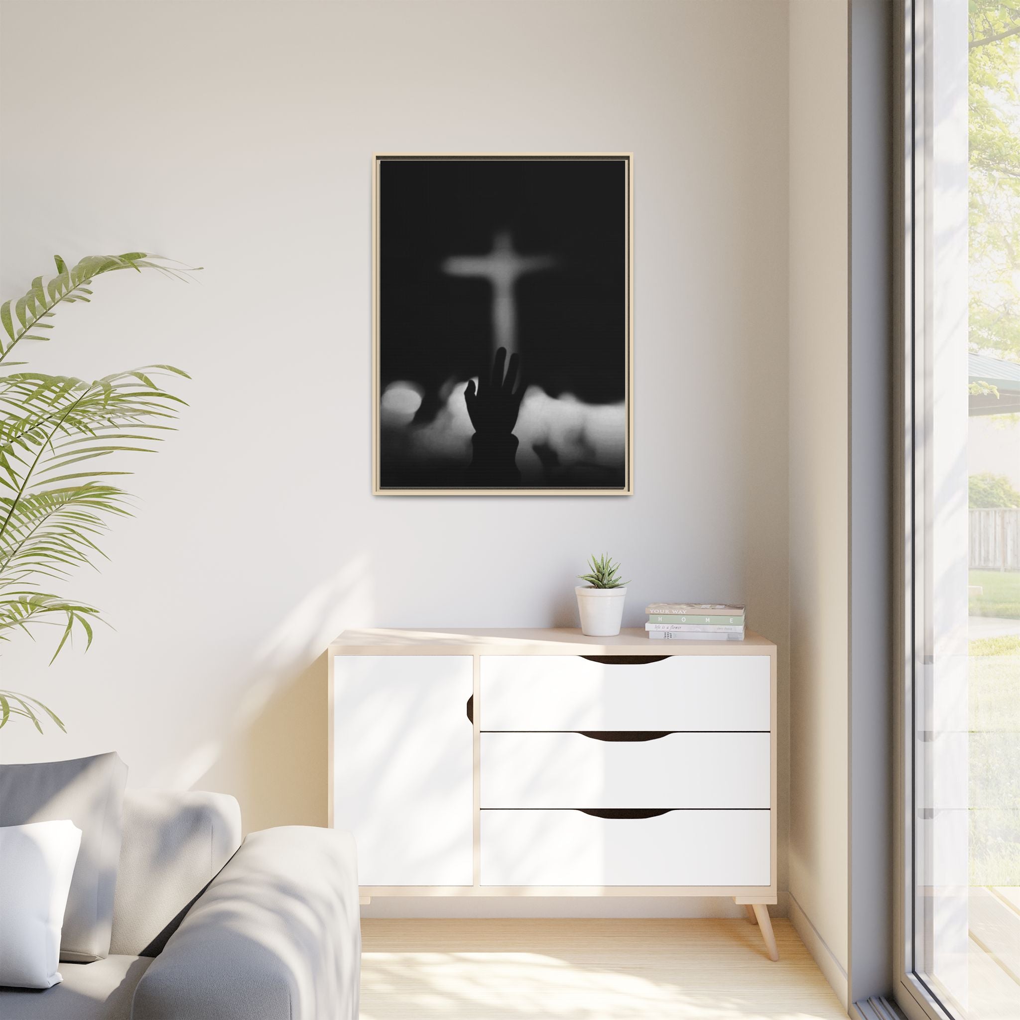 Framed Matte Canvas - Worship Silhouette Cross Wall Art