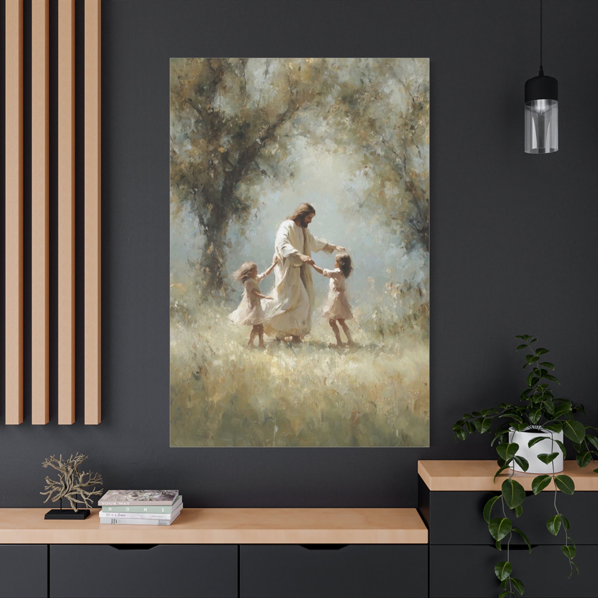 Jesus Dancing with Children Matte Canvas Wall Art — Religious Christian Home Decor