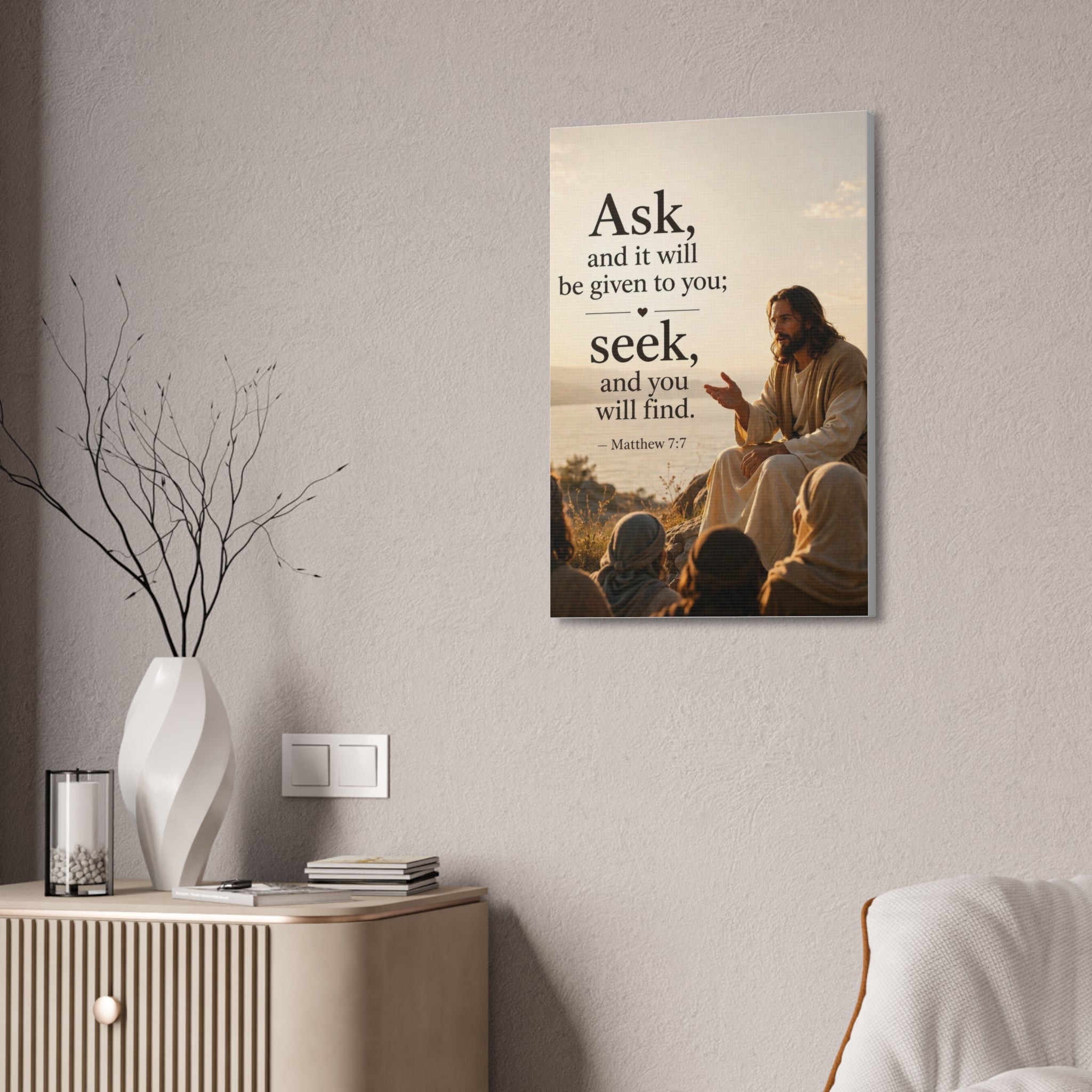 Canvas: "Ask and it will be given to you; seek, and you will find." (Matthew 7:7) — Inspirational Christian Wall Art