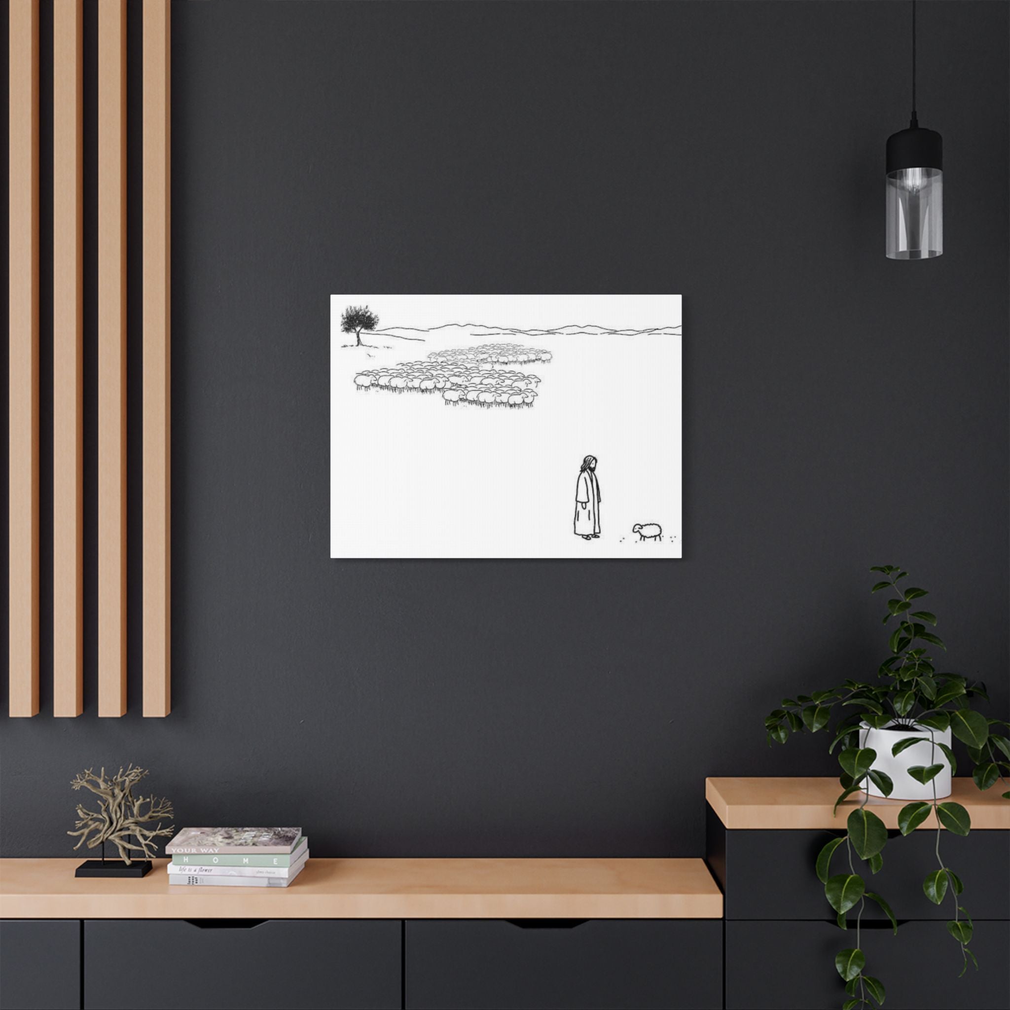Jesus With One Lost Sheep Satin Canvas Wall Art