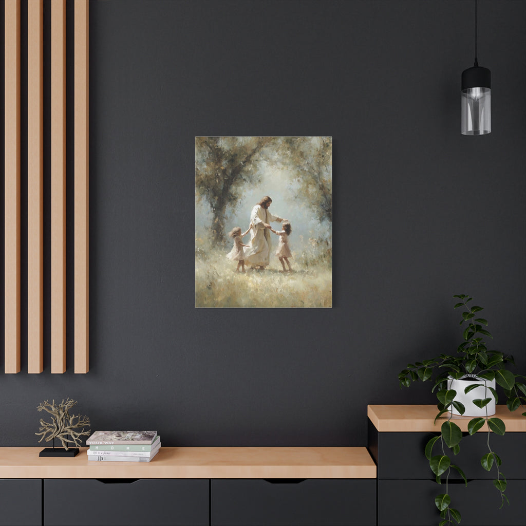 Jesus Dancing with Children Matte Canvas Wall Art — Religious Christian Home Decor