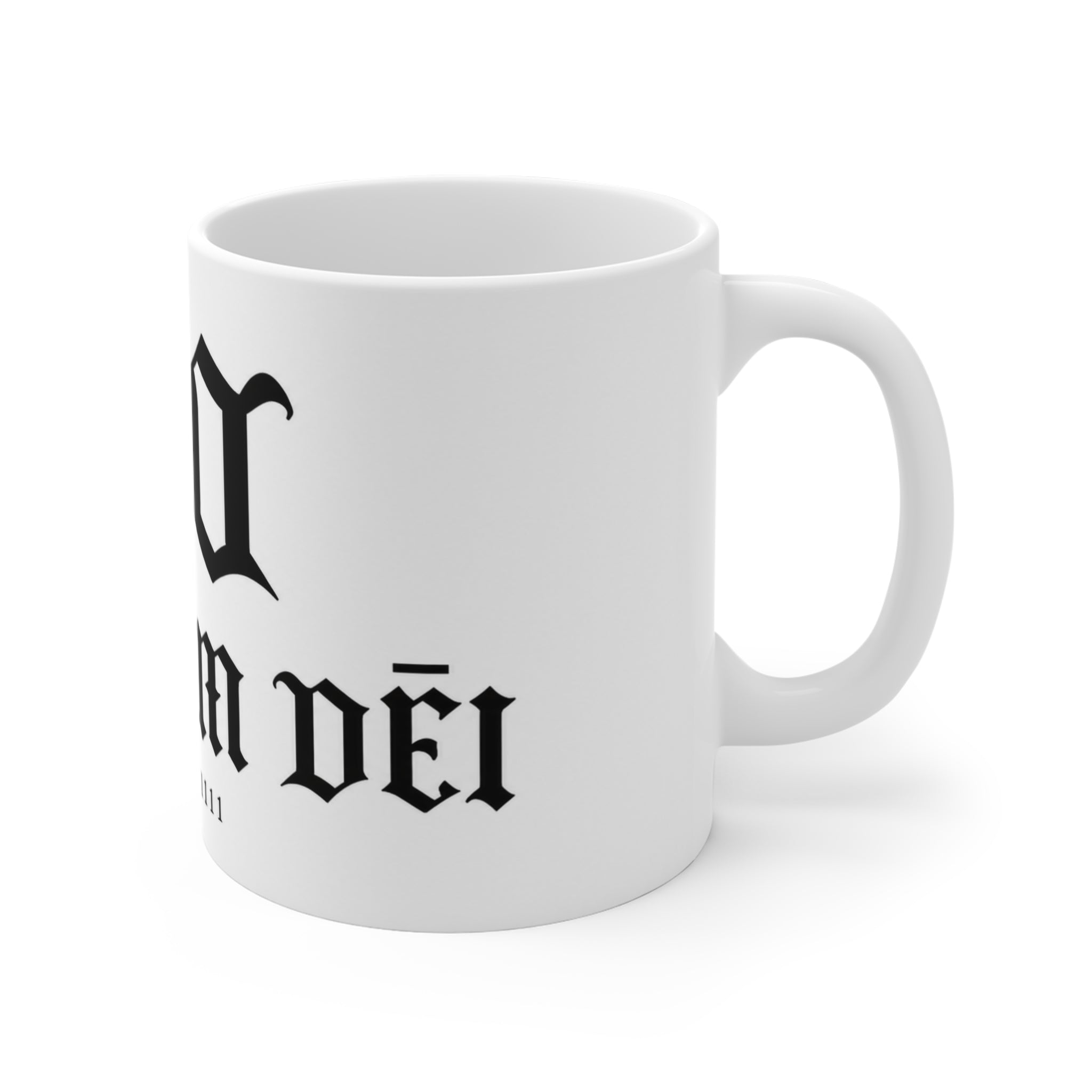 Donum Dei Est. 1111 Ceramic Coffee Mug — Gothic Script 11oz