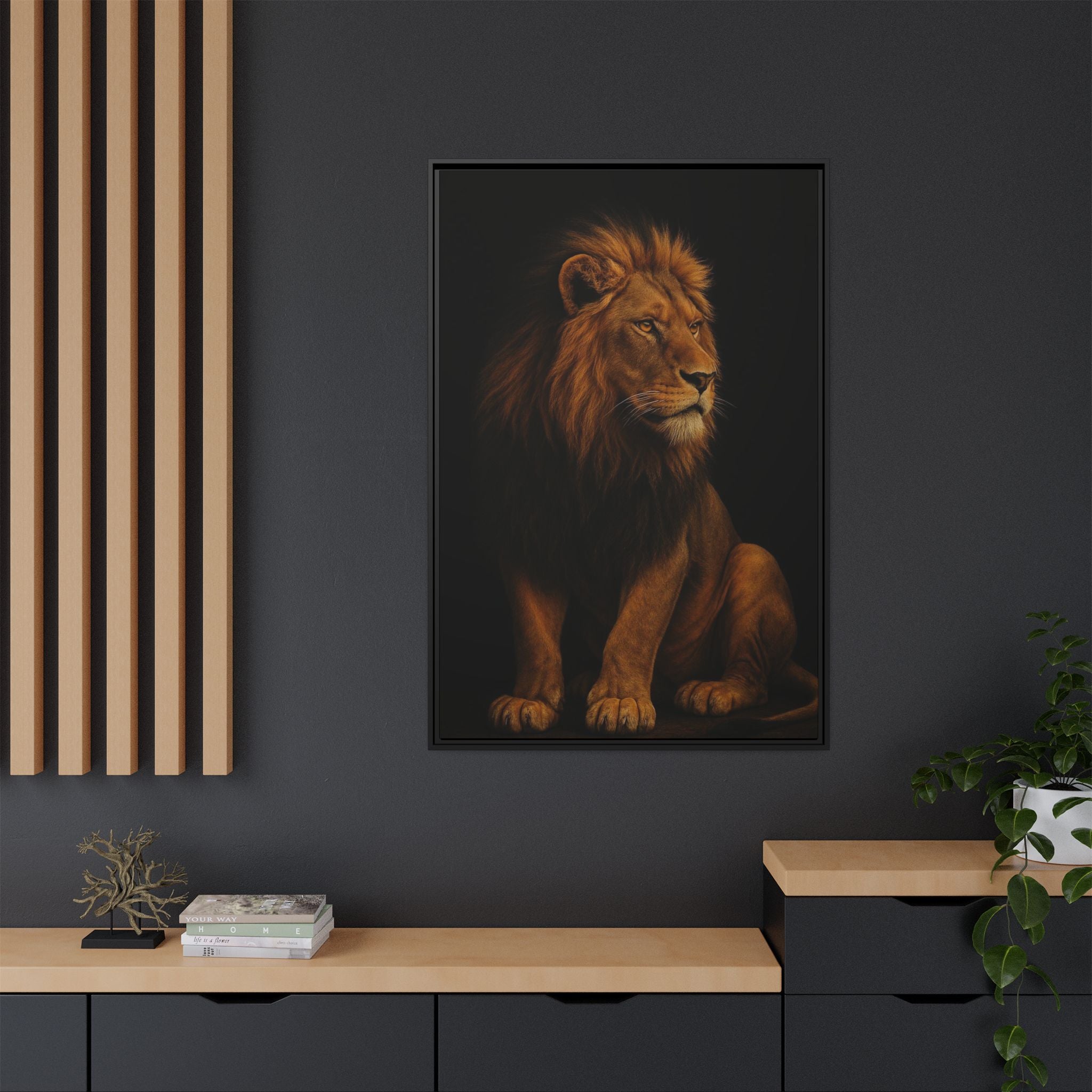 Majestic Lion Framed Canvas Wall Art — Matte Multi-Color