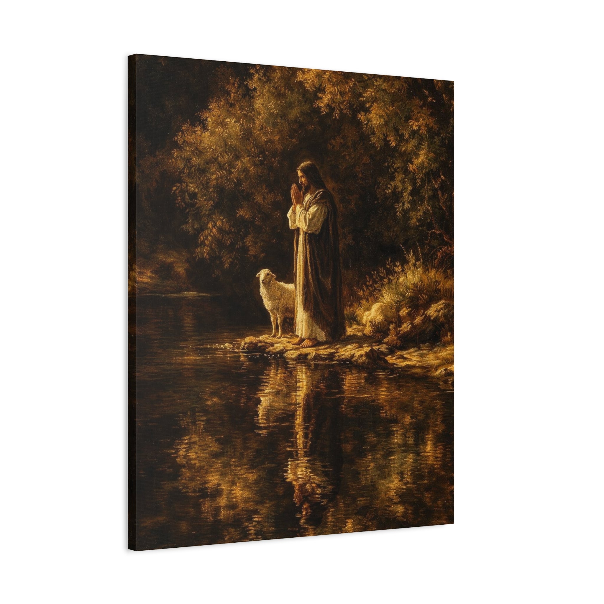 Jesus with Lamb Matte Canvas Wall Art – Peaceful Christian Religious Decor