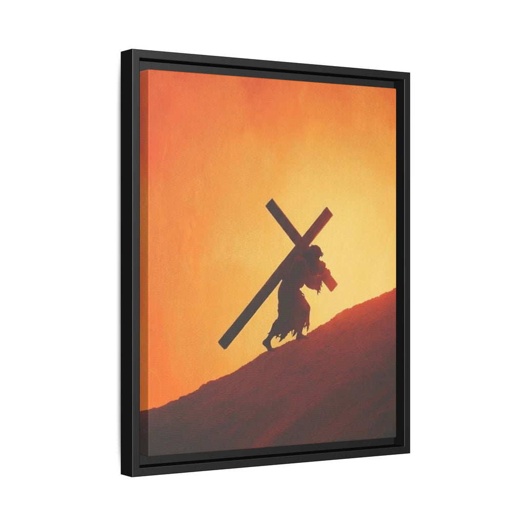 Jesus Christ Carrying Cross Framed Canvas — 'The World On His Shoulder' Sunset Art