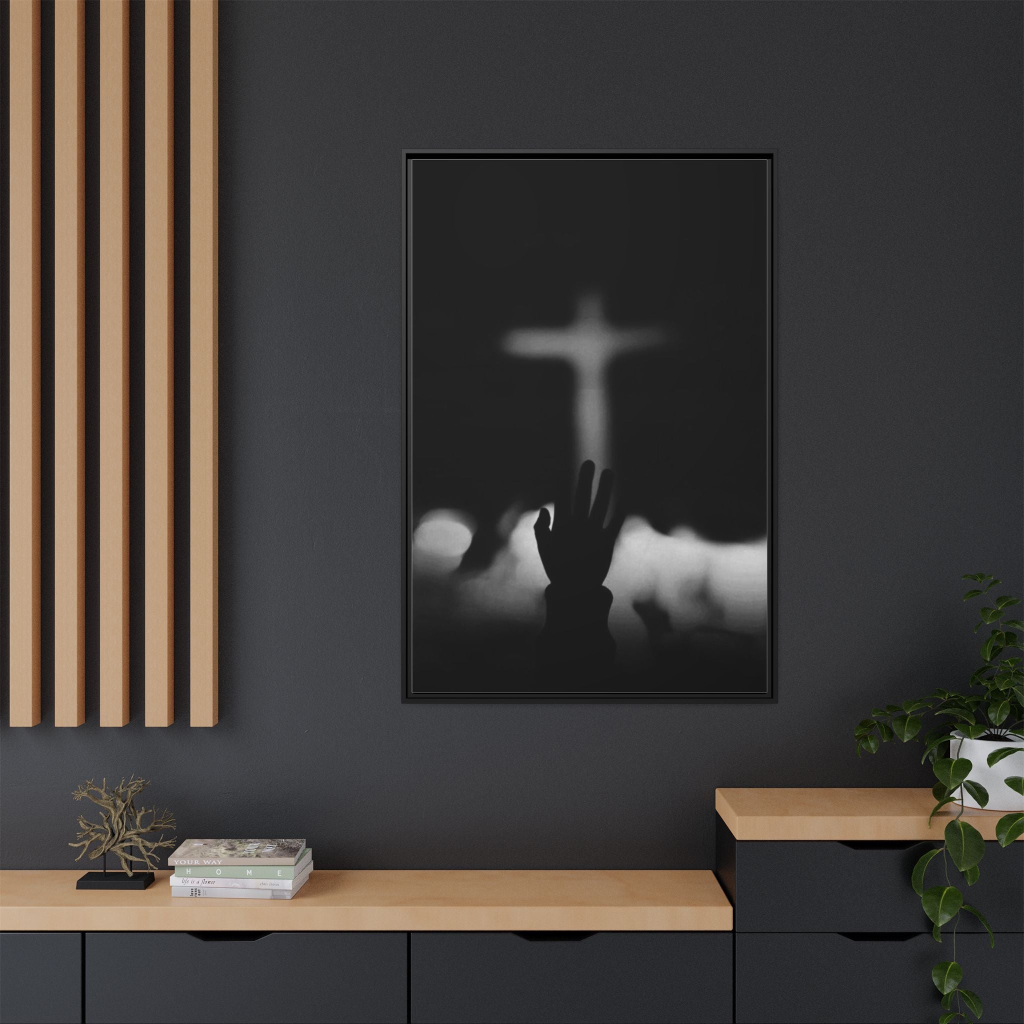 Framed Matte Canvas - Worship Silhouette Cross Wall Art