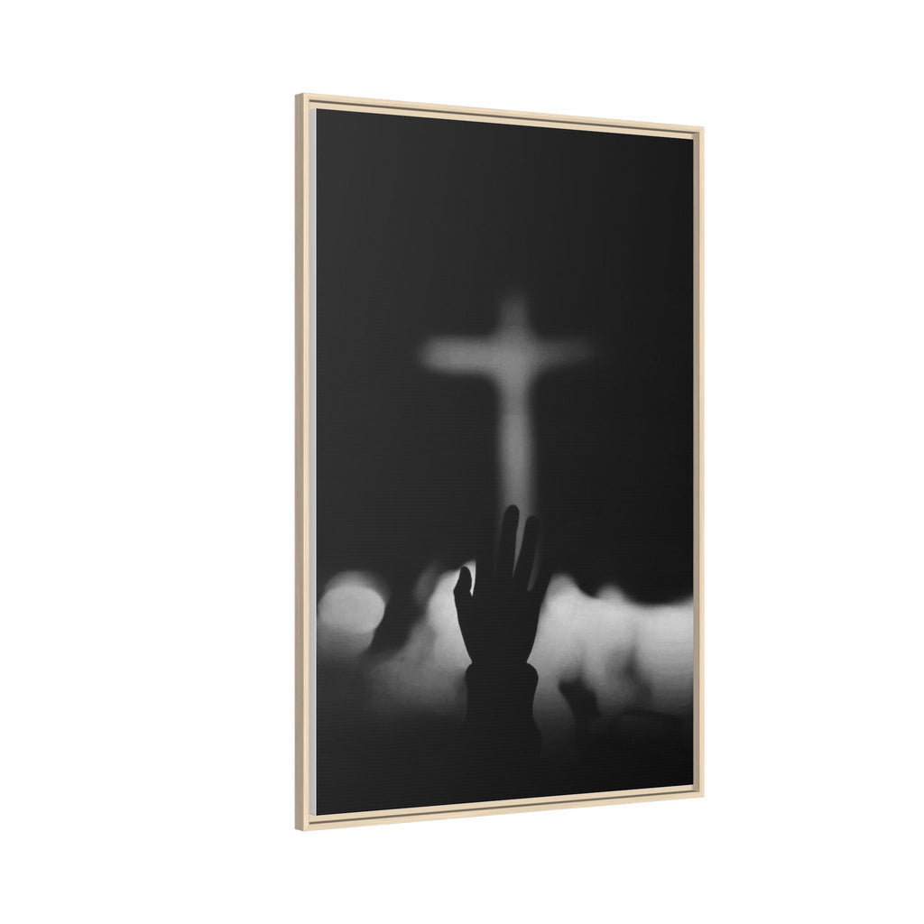 Framed Matte Canvas - Worship Silhouette Cross Wall Art