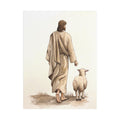 Jesus with Lamb Satin Canvas Wall Art – Christian Religious Stretched Canvas