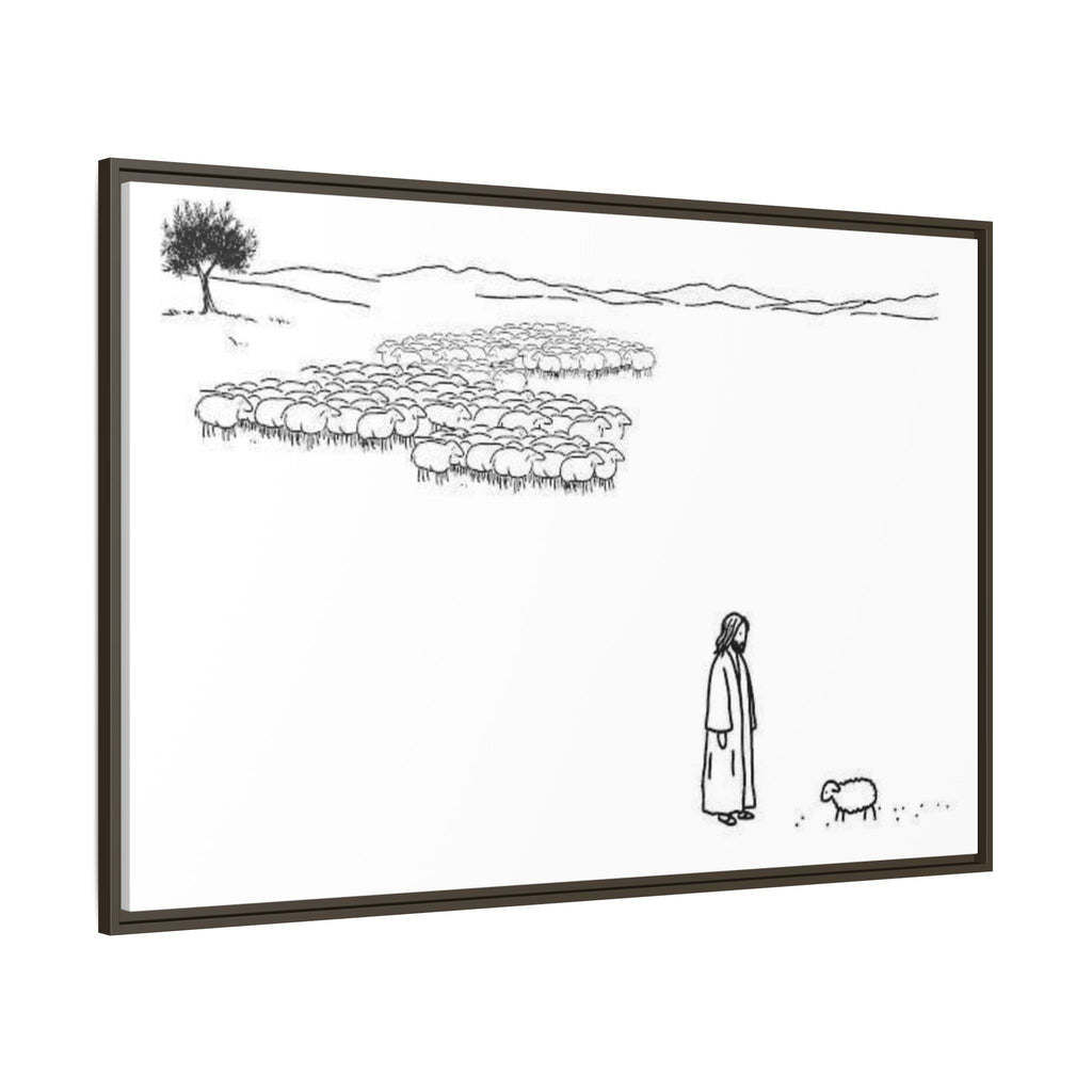 Framed Matte Canvas Print — Minimal The Good Shepherd & Flock Line Art