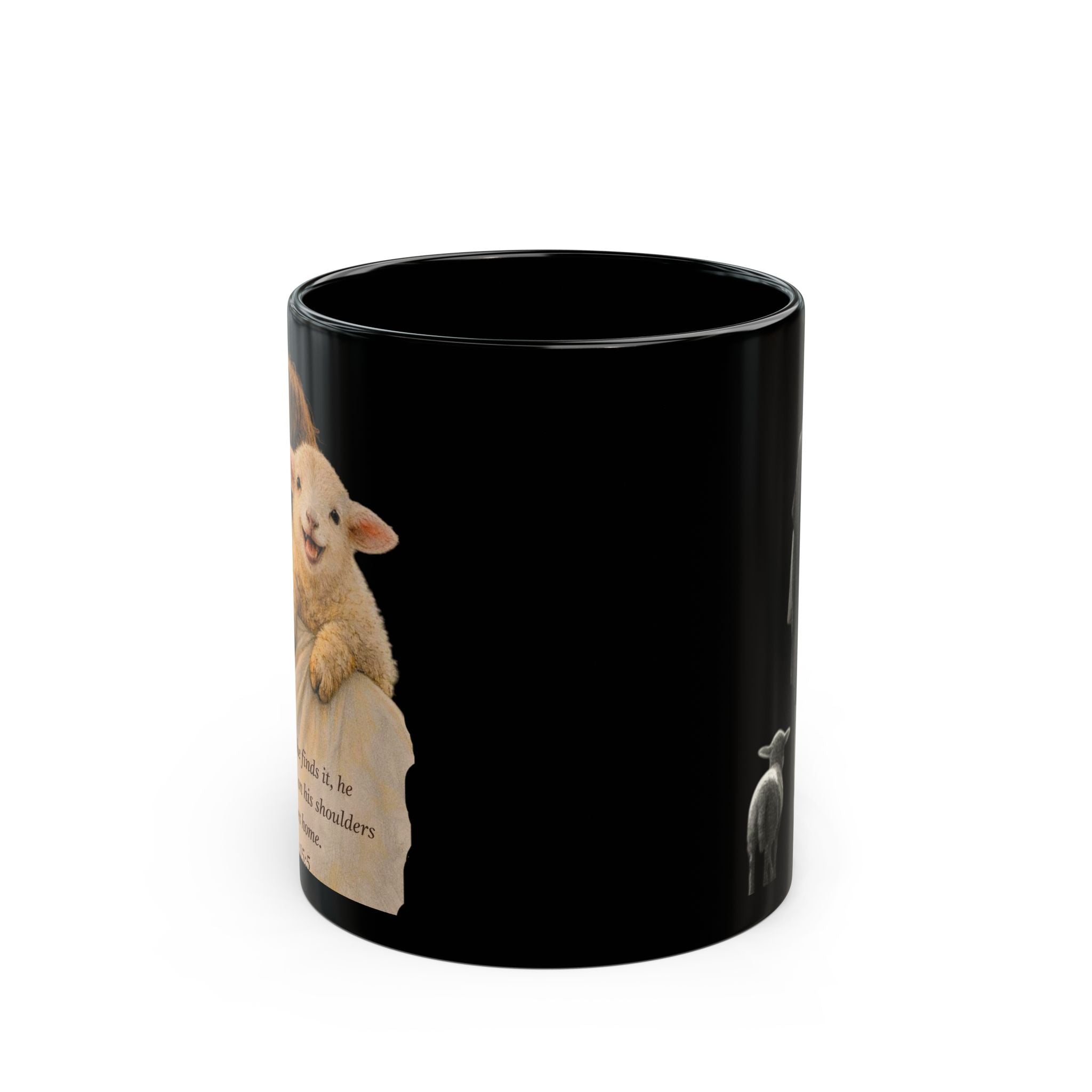 Jesus with Lamb Black Mug — Faith Inspirational Coffee Cup (11oz, 15oz)