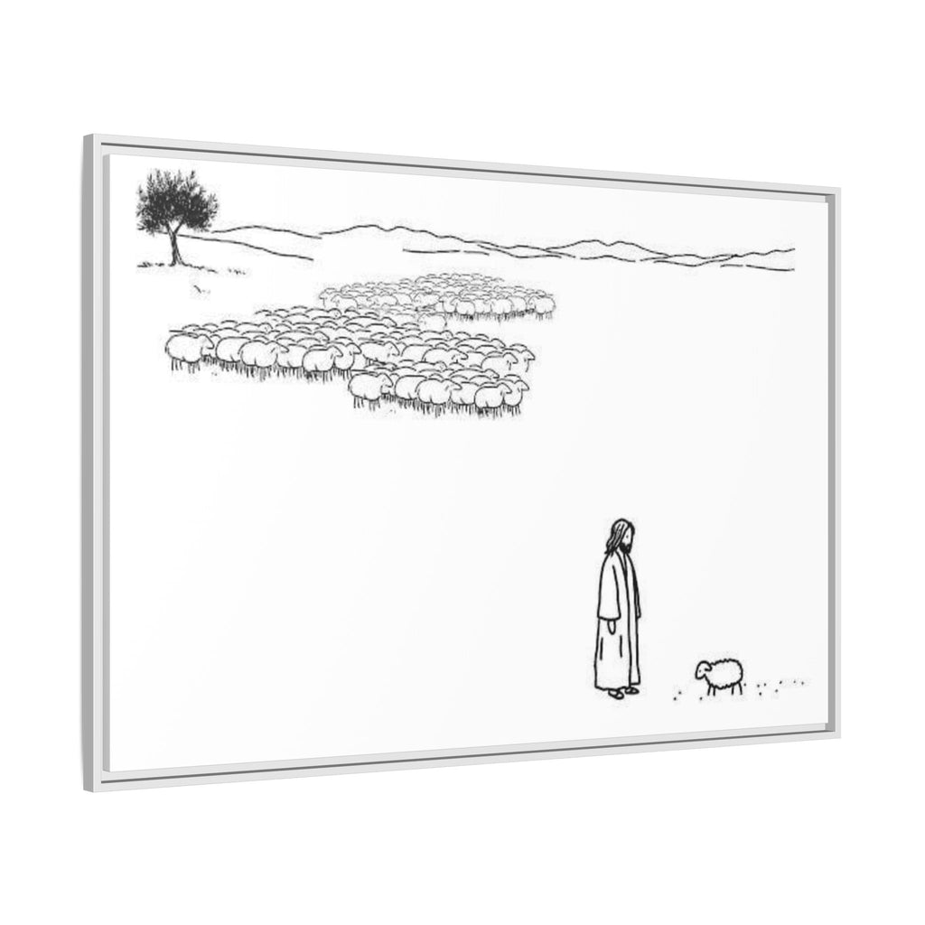 Framed Matte Canvas Print — Minimal The Good Shepherd & Flock Line Art